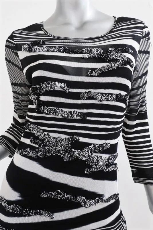 Missoni Dress Black & White Textured Stretch Silk Striped Knit Size 44