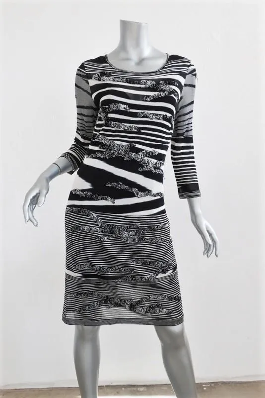 Missoni Dress Black & White Textured Stretch Silk Striped Knit Size 44