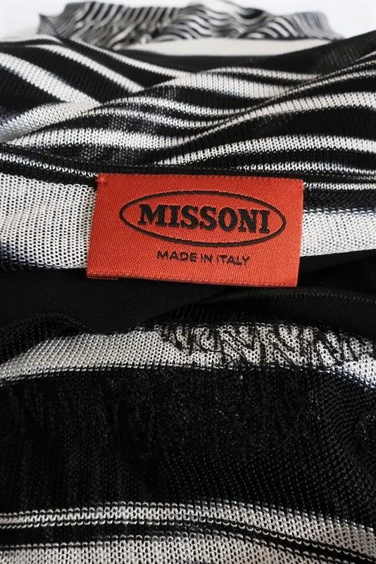 Missoni Dress Black & White Textured Stretch Silk Striped Knit Size 44