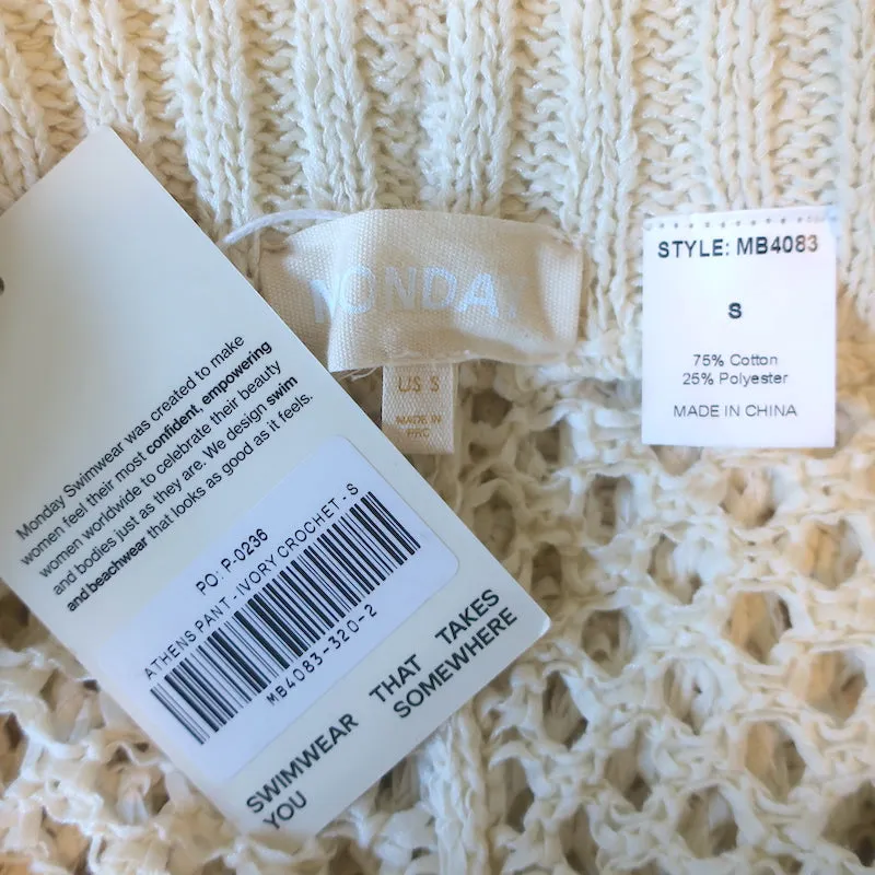Monday Swimwear Athens Crochet Pants Ivory Cotton-Blend Size Small NEW