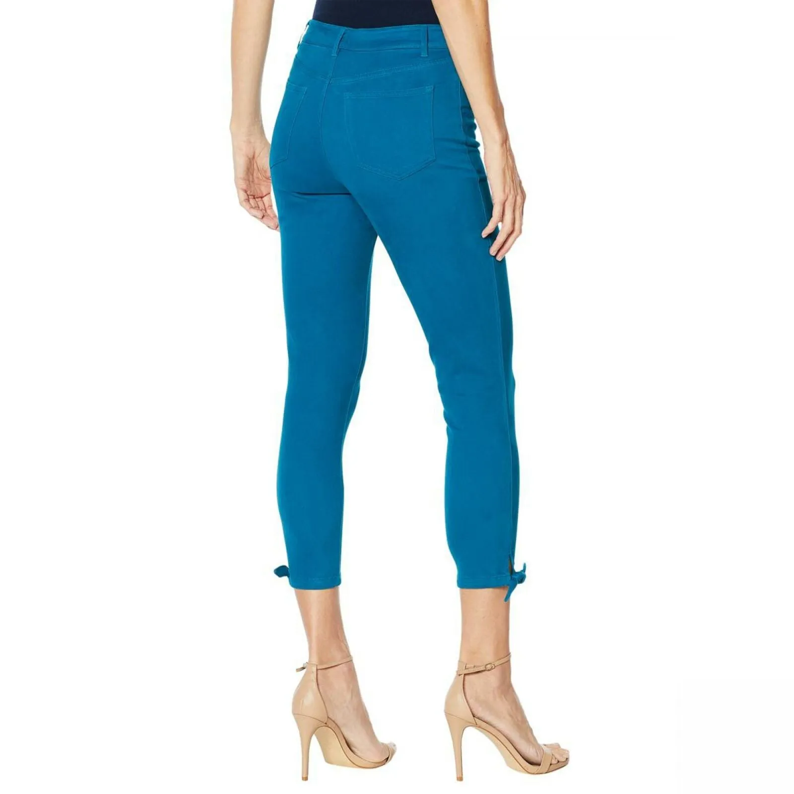 MOTTO Women's Stretch Sateen 5 Pocket Tie Hem Cropped Pants Dark Teal 6