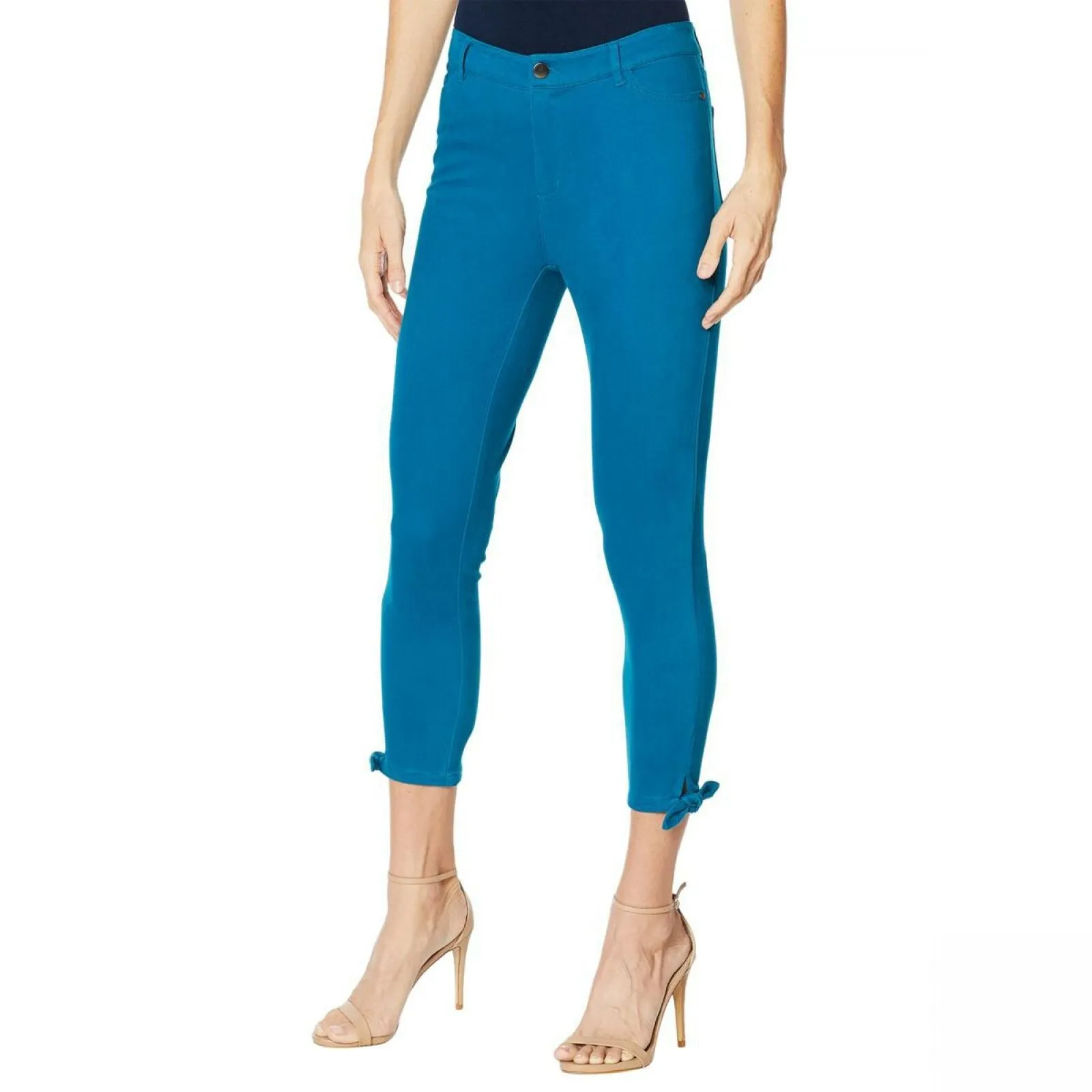 MOTTO Women's Stretch Sateen 5 Pocket Tie Hem Cropped Pants Dark Teal 6
