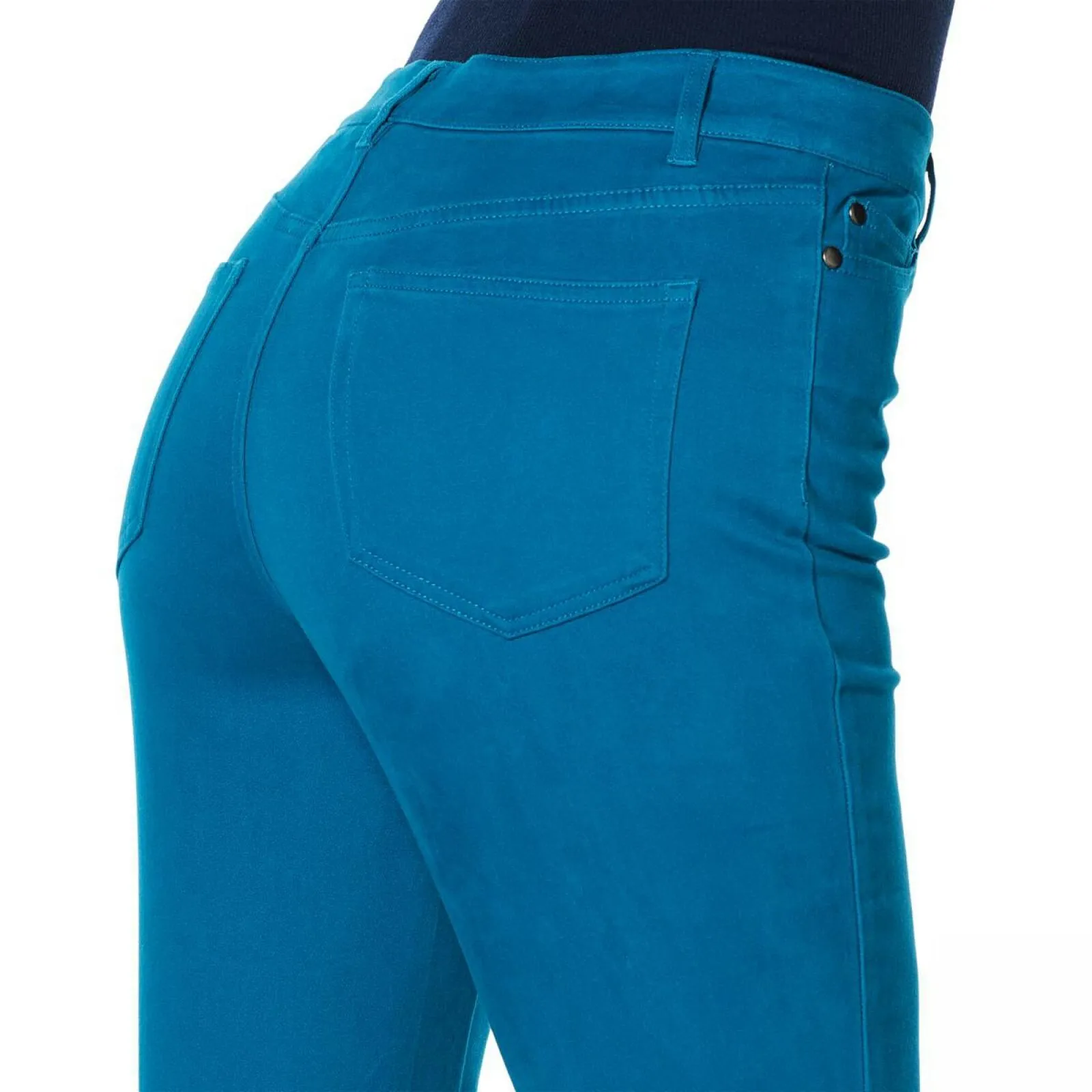 MOTTO Women's Stretch Sateen 5 Pocket Tie Hem Cropped Pants Dark Teal 6