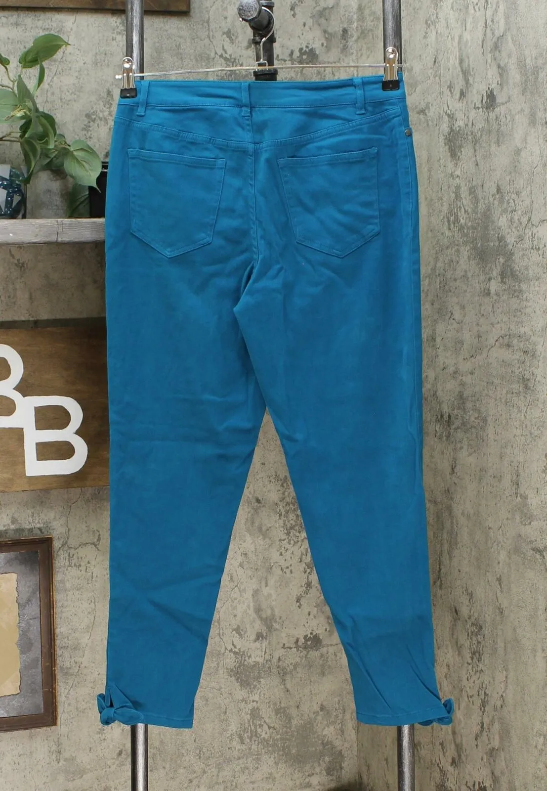 MOTTO Women's Stretch Sateen 5 Pocket Tie Hem Cropped Pants Dark Teal 6