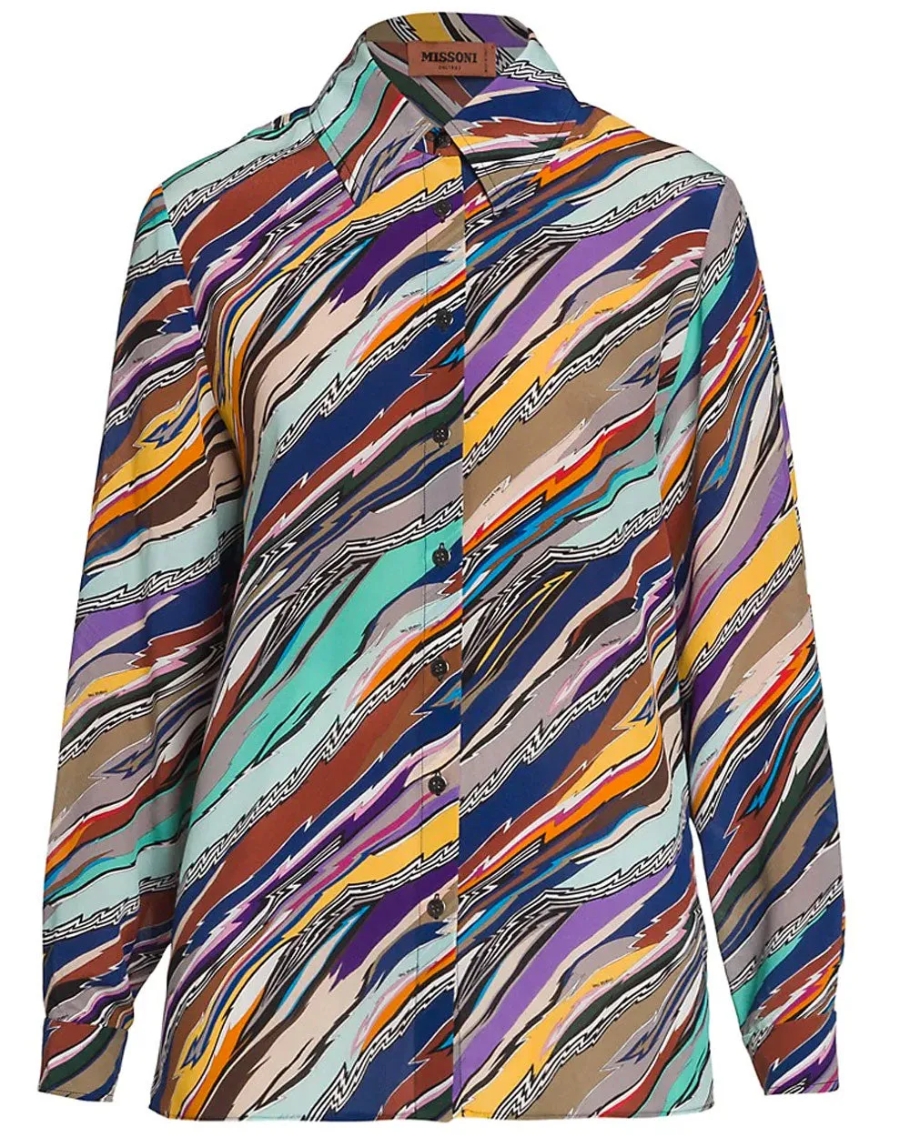 Multicolor Diagonal Striped Silk Shirt