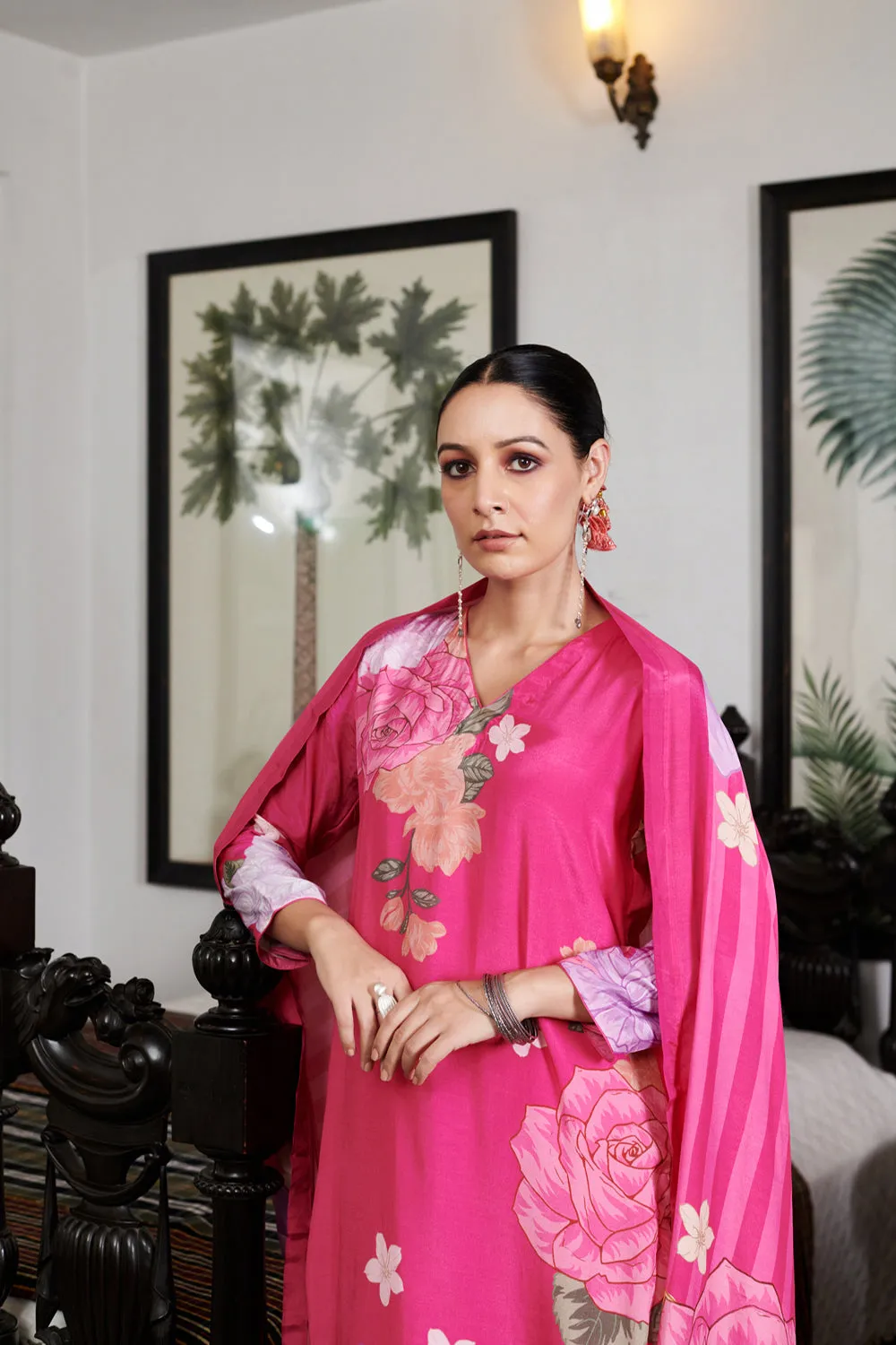 Nargis Hot Pink Big Flower Kurta Set Of 3