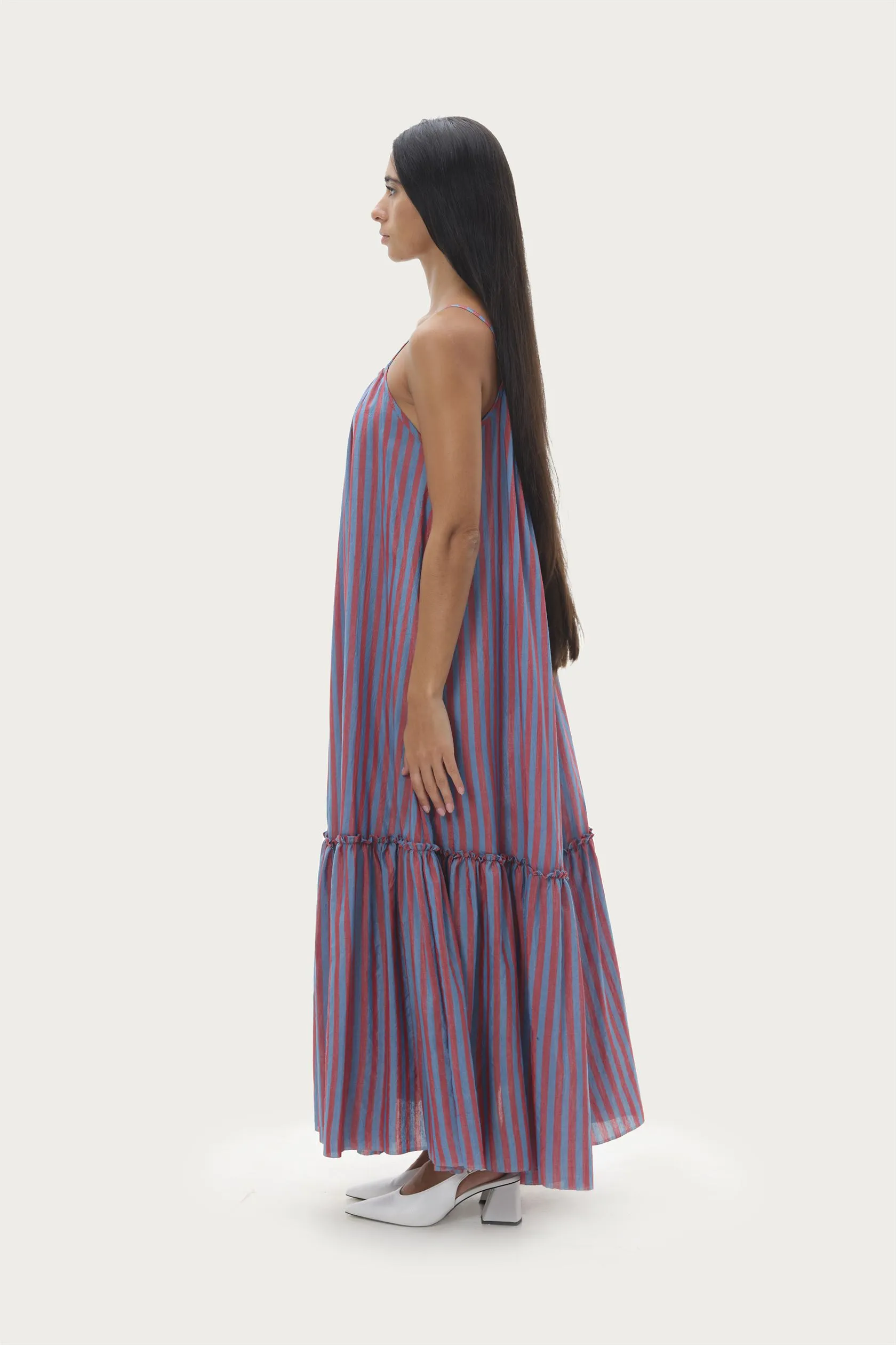 Naushad Ali   I   Sundress Stripes Signature Spring Summer 2025 Blue   coral red Handwoven Silk cotton NA SS24 W09