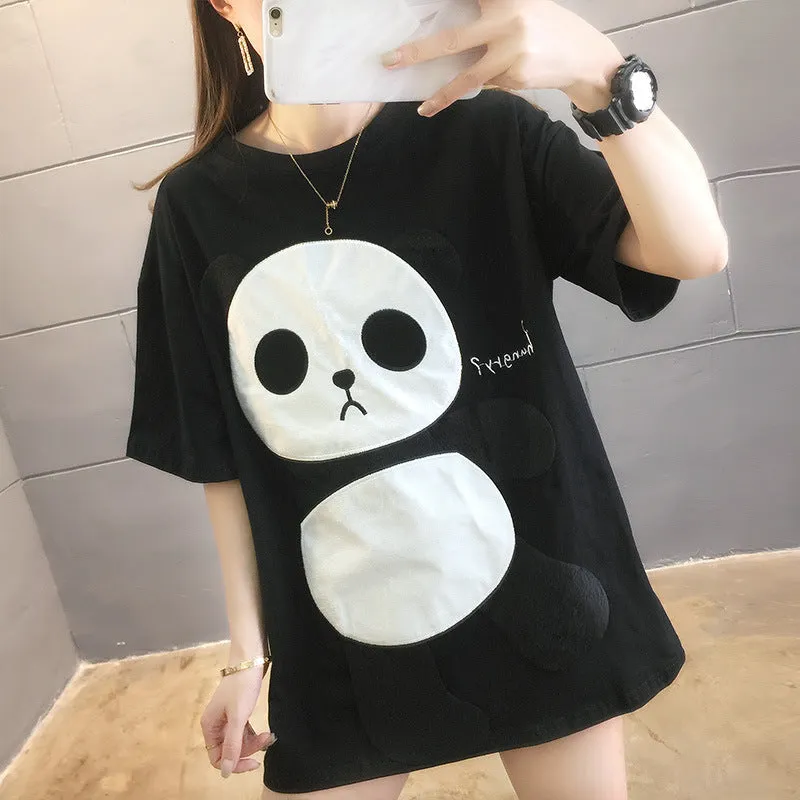 New Korean Panda Short Sleeve Long Loose T-shirt