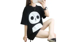 New Korean Panda Short Sleeve Long Loose T-shirt
