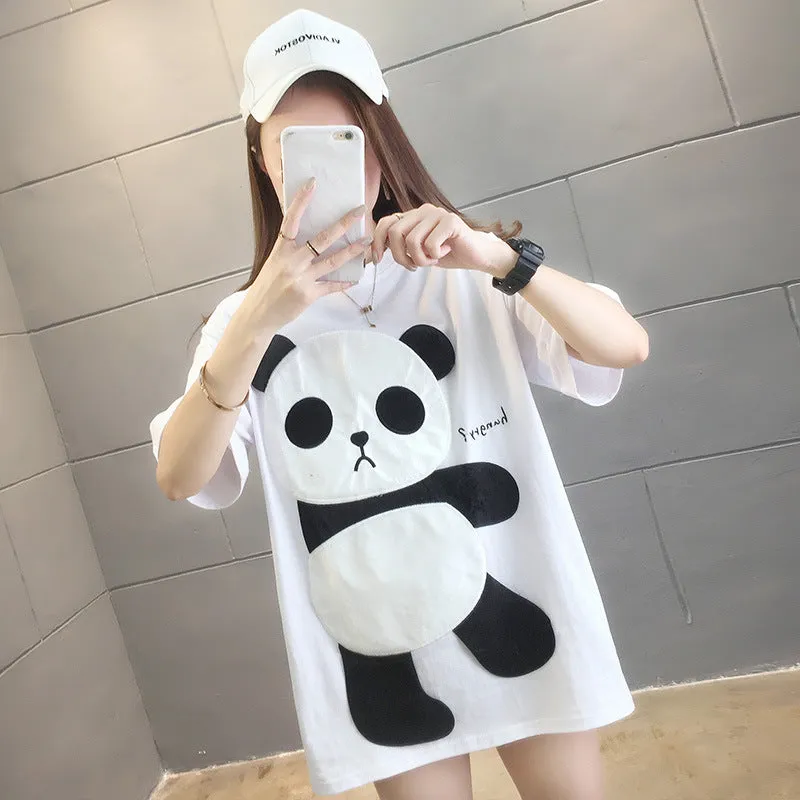 New Korean Panda Short Sleeve Long Loose T-shirt