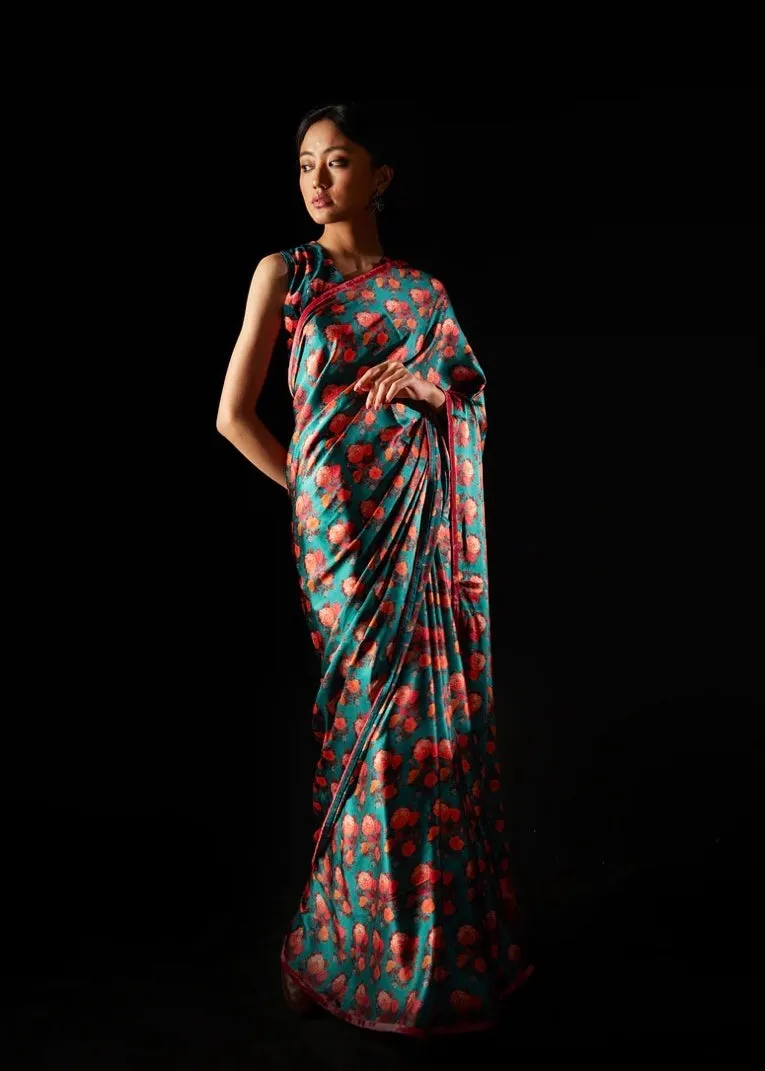 New Season Summer to Fall 2024 Saree Fez Sea Blue Kshitij Jalori