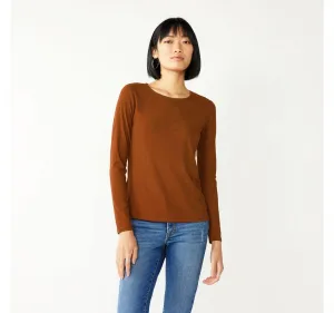 Nine West Women's Long Sleeve Crewneck Top WW13K002RS6 Brick Brown M
