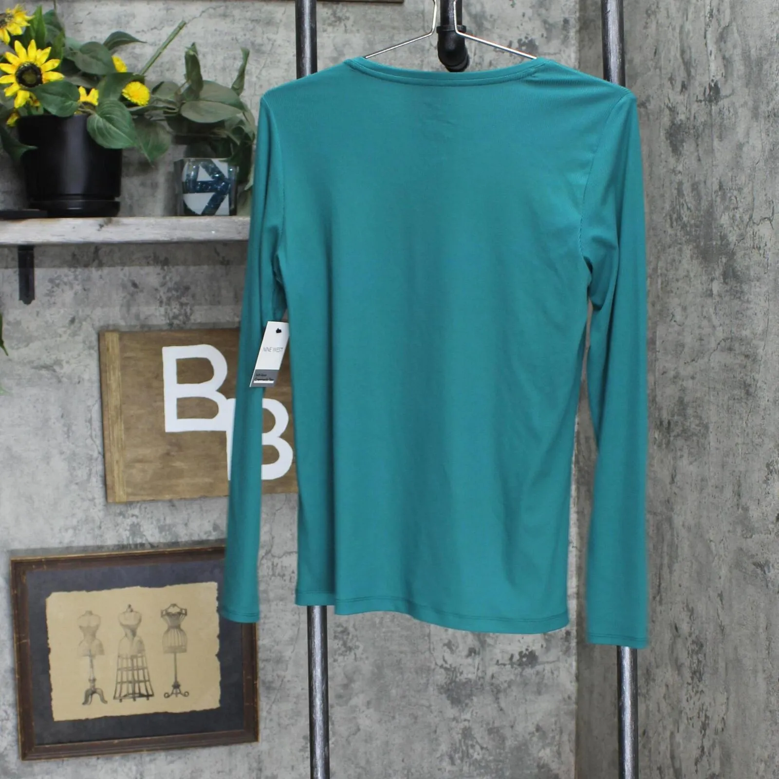 Nine West Women's Long Sleeve Crewneck Top WW13K002RS6 Night Tide Blue Green M