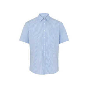 NNT Men's Avignon Fine Block Stripe Stretch Short Sleeve Shirt - Light Blue/White