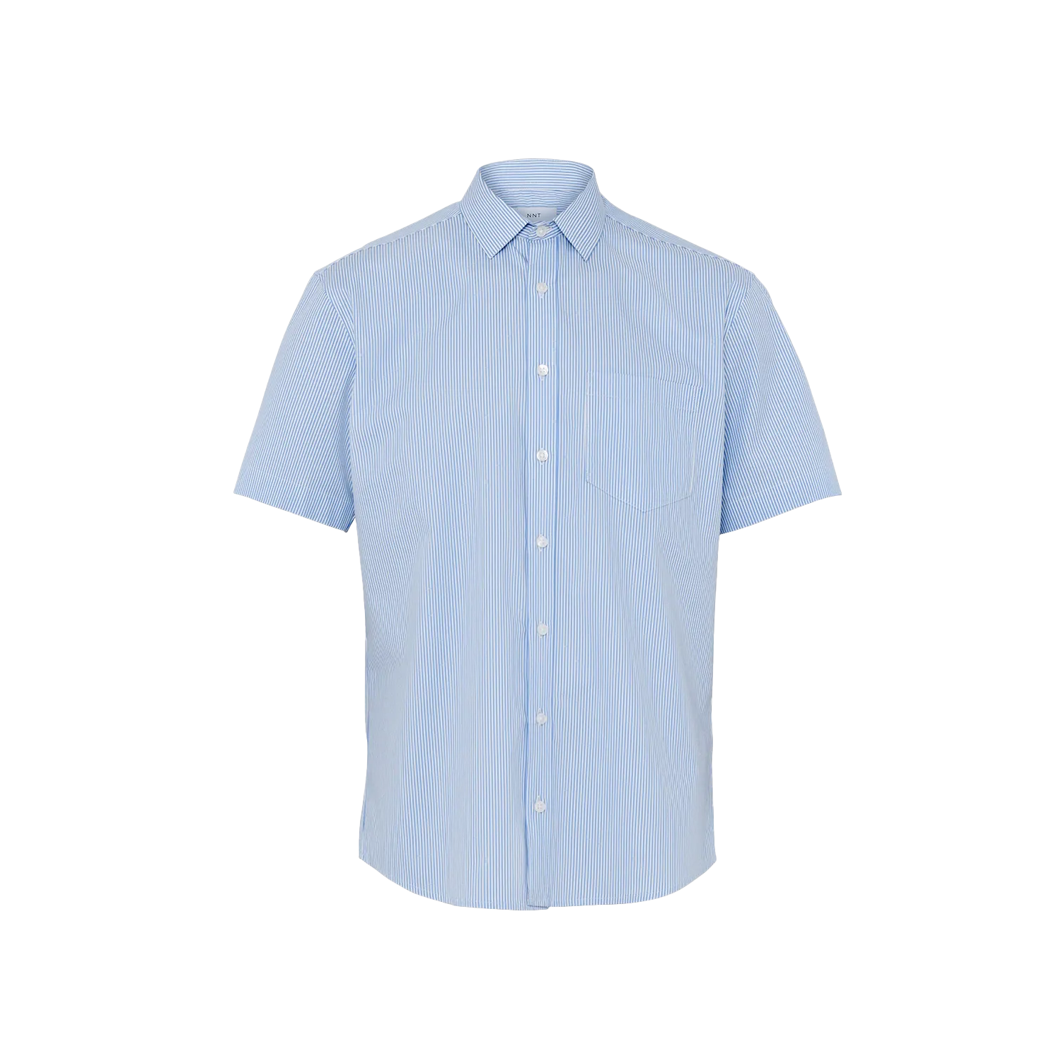 NNT Men's Avignon Fine Block Stripe Stretch Short Sleeve Shirt - Light Blue/White