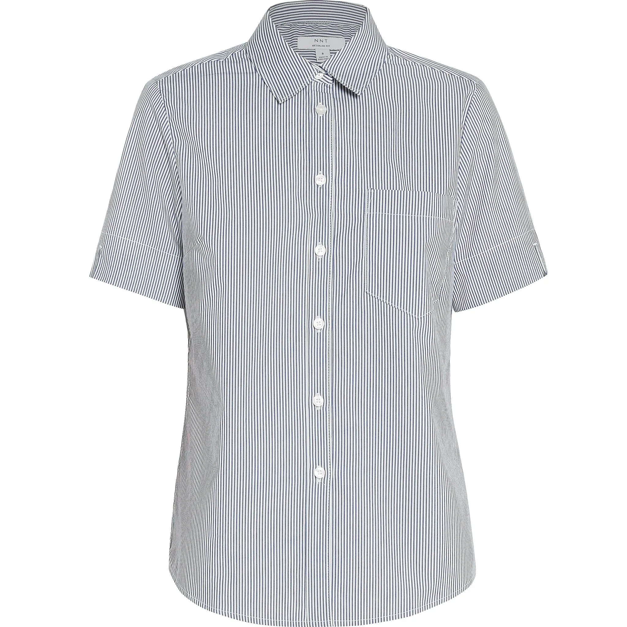 NNT Women's Avignon Fine Block Stripe Stretch Short Sleeve Shirt - Navy/White