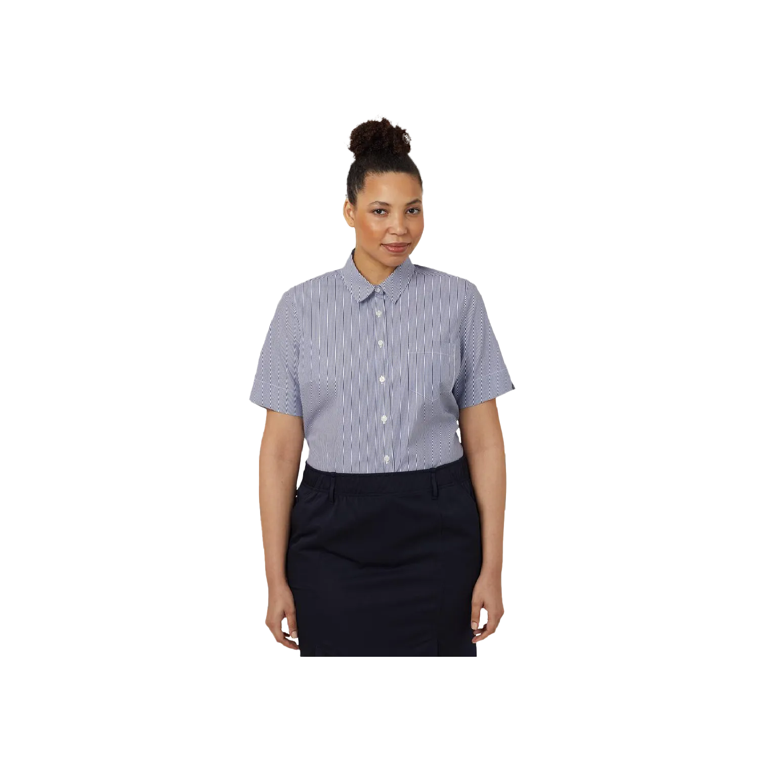 NNT Women's Avignon Fine Block Stripe Stretch Short Sleeve Shirt - Navy/White
