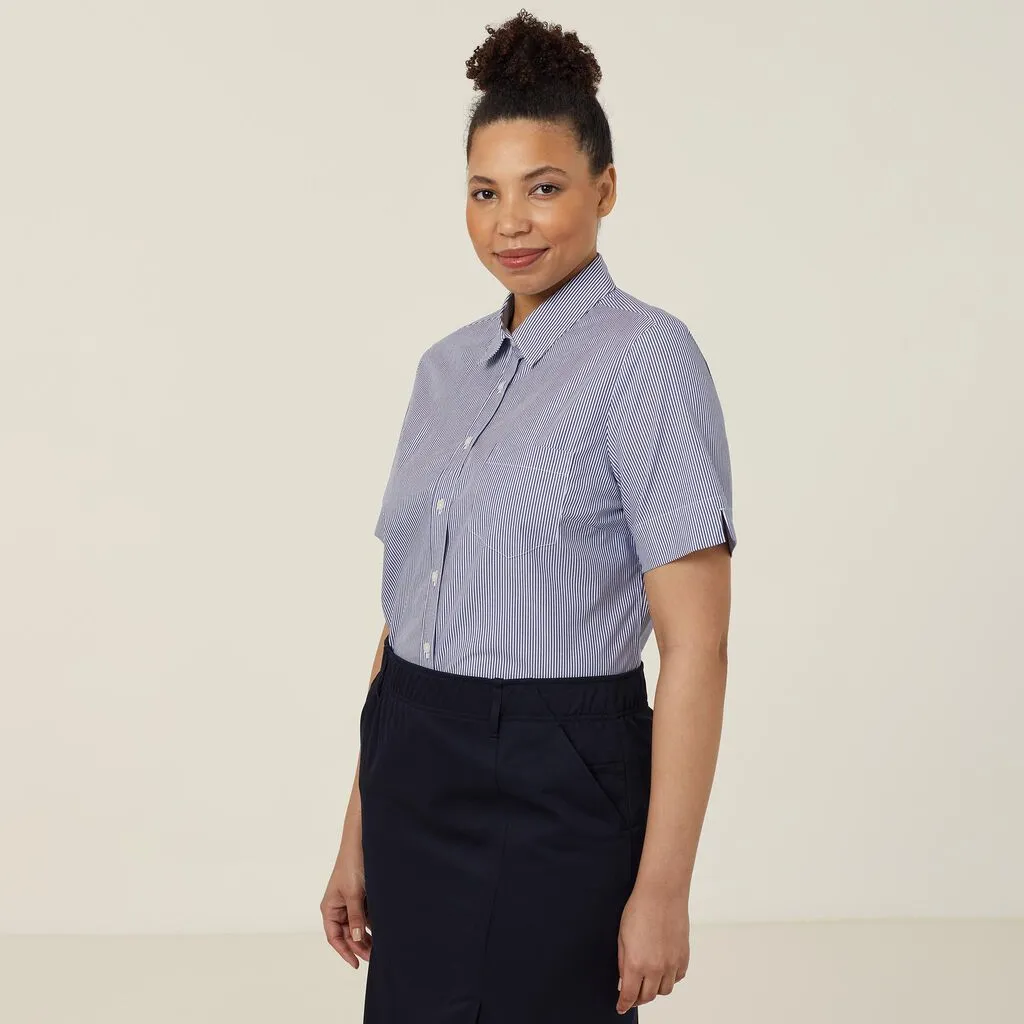 NNT Women's Avignon Fine Block Stripe Stretch Short Sleeve Shirt - Navy/White