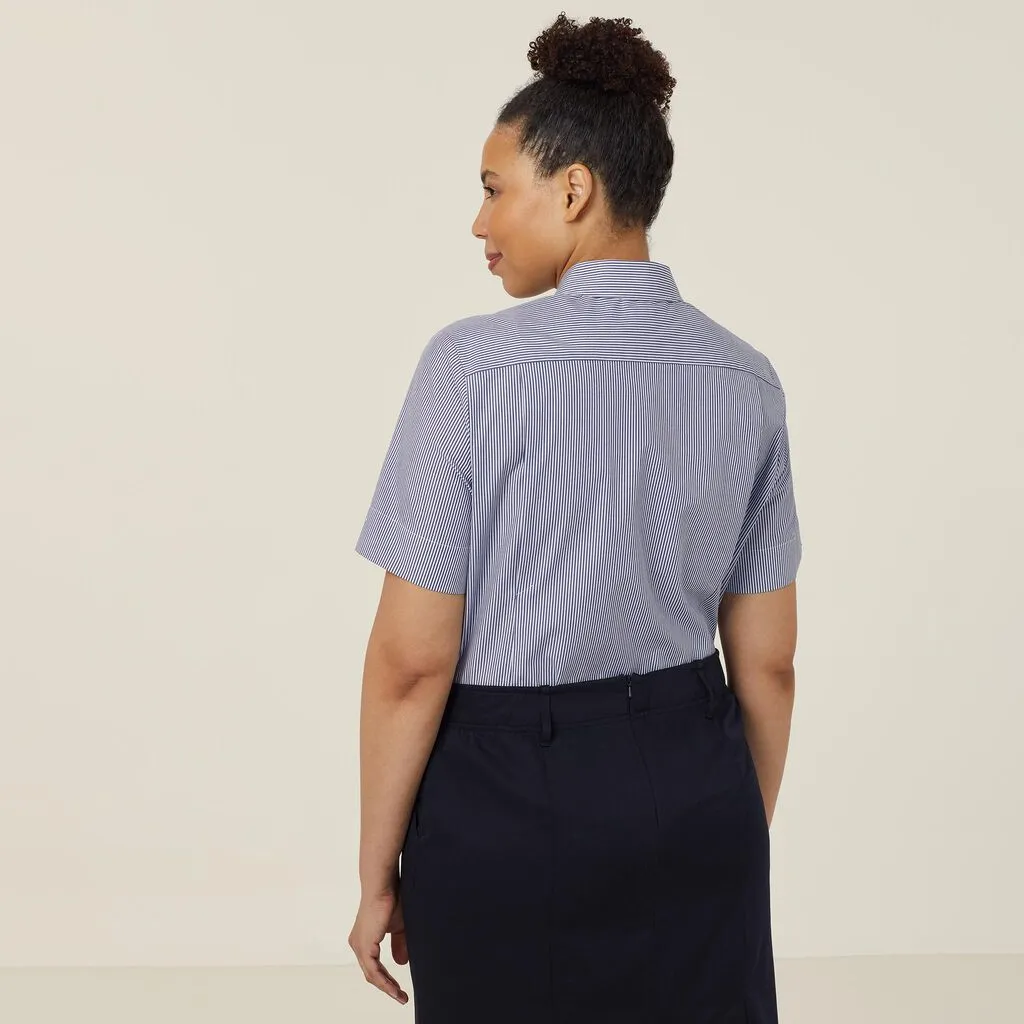 NNT Women's Avignon Fine Block Stripe Stretch Short Sleeve Shirt - Navy/White