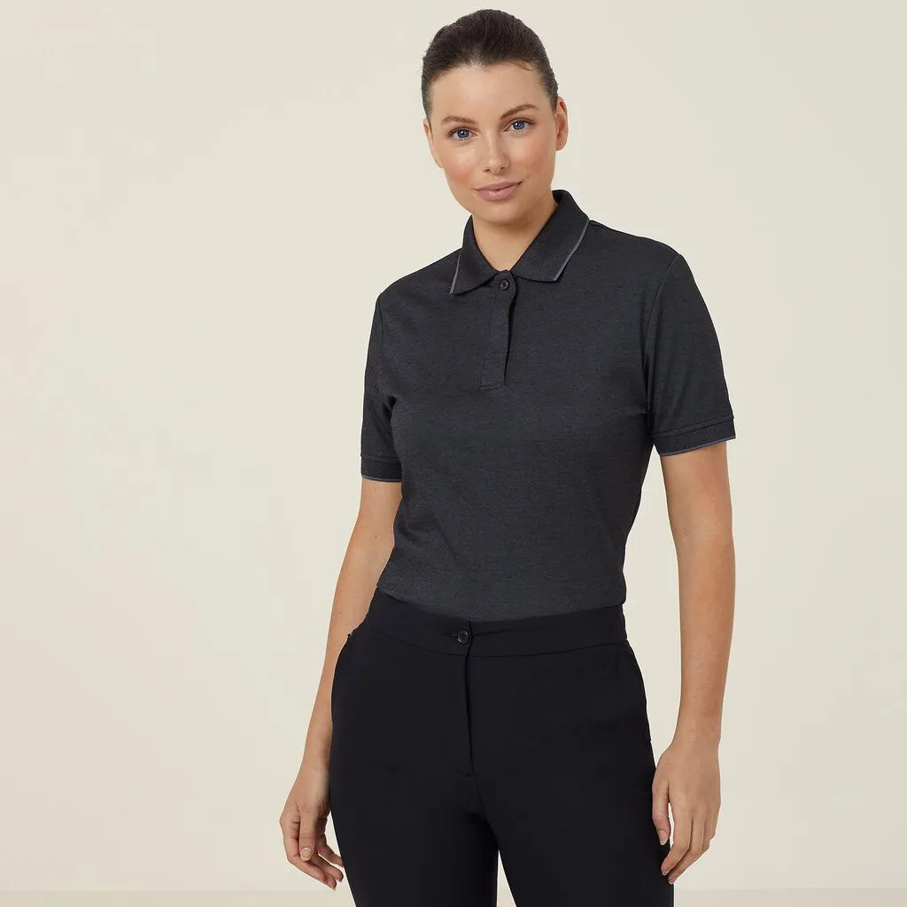 NNT Women's Textured Cotton Poly Short Sleeve Polo - Charcoal/Black