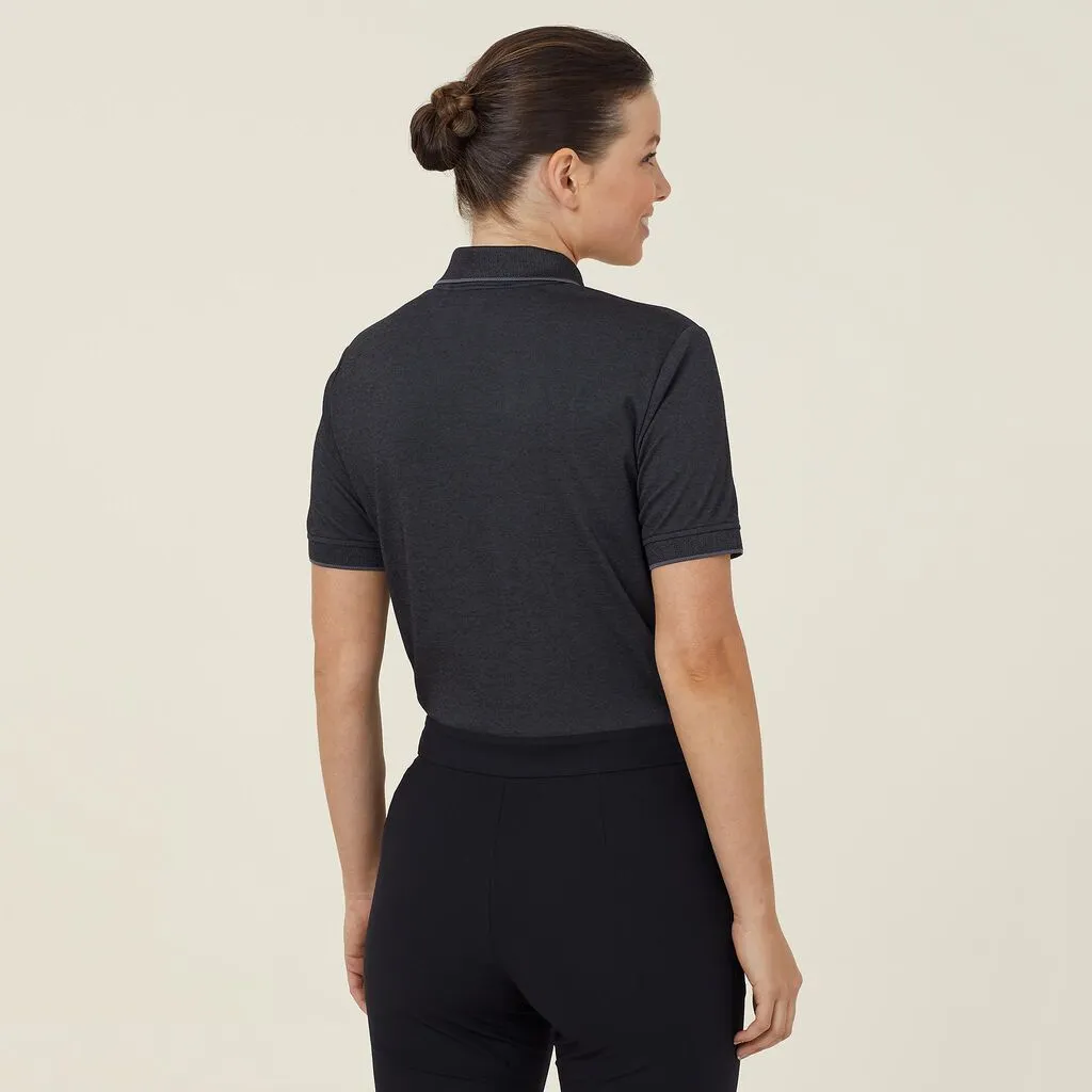 NNT Women's Textured Cotton Poly Short Sleeve Polo - Charcoal/Black
