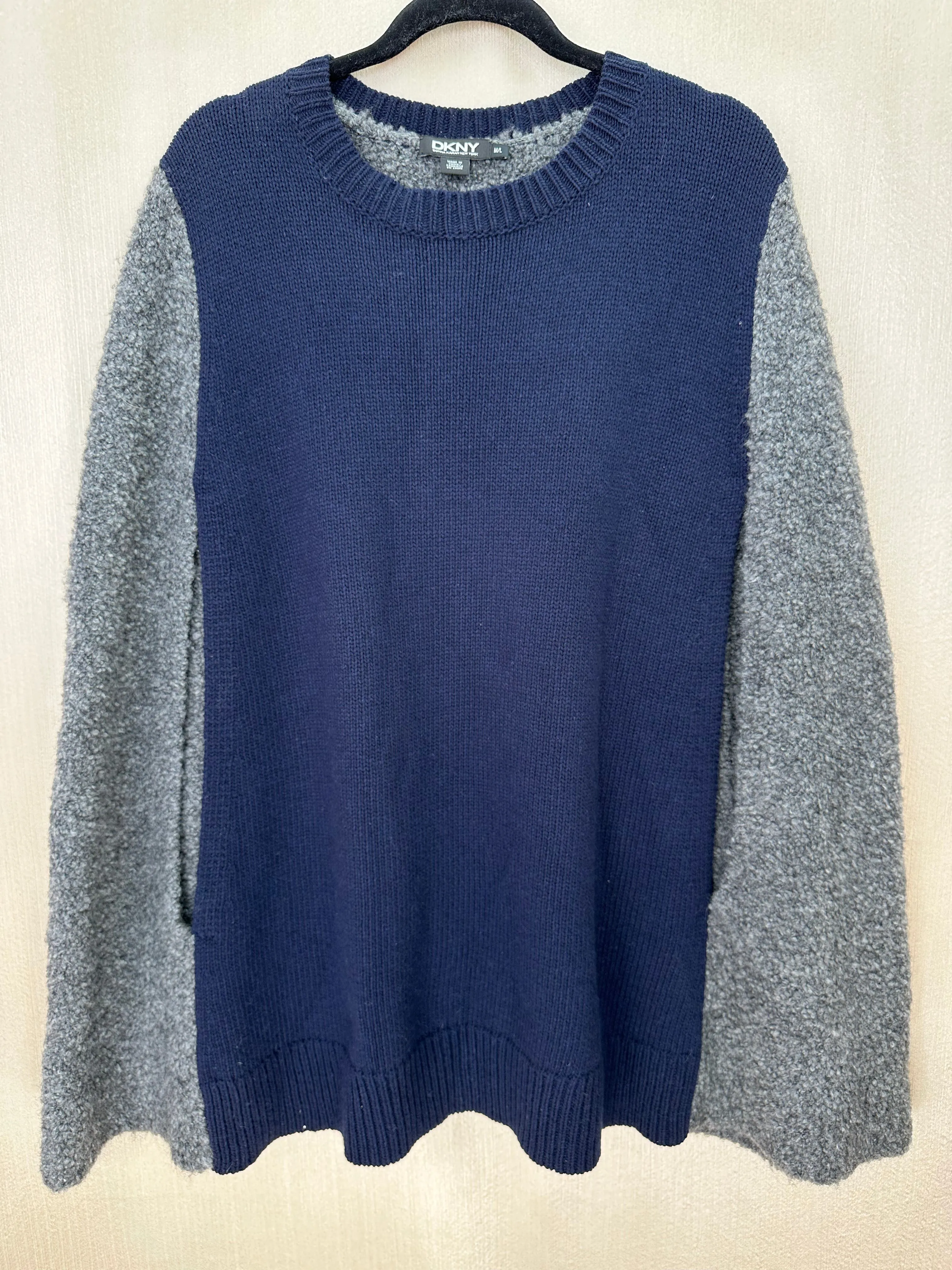 NWT - DKNY navy blue grey Wool Silk Cashmere Poncho Cape Sweater - M / L