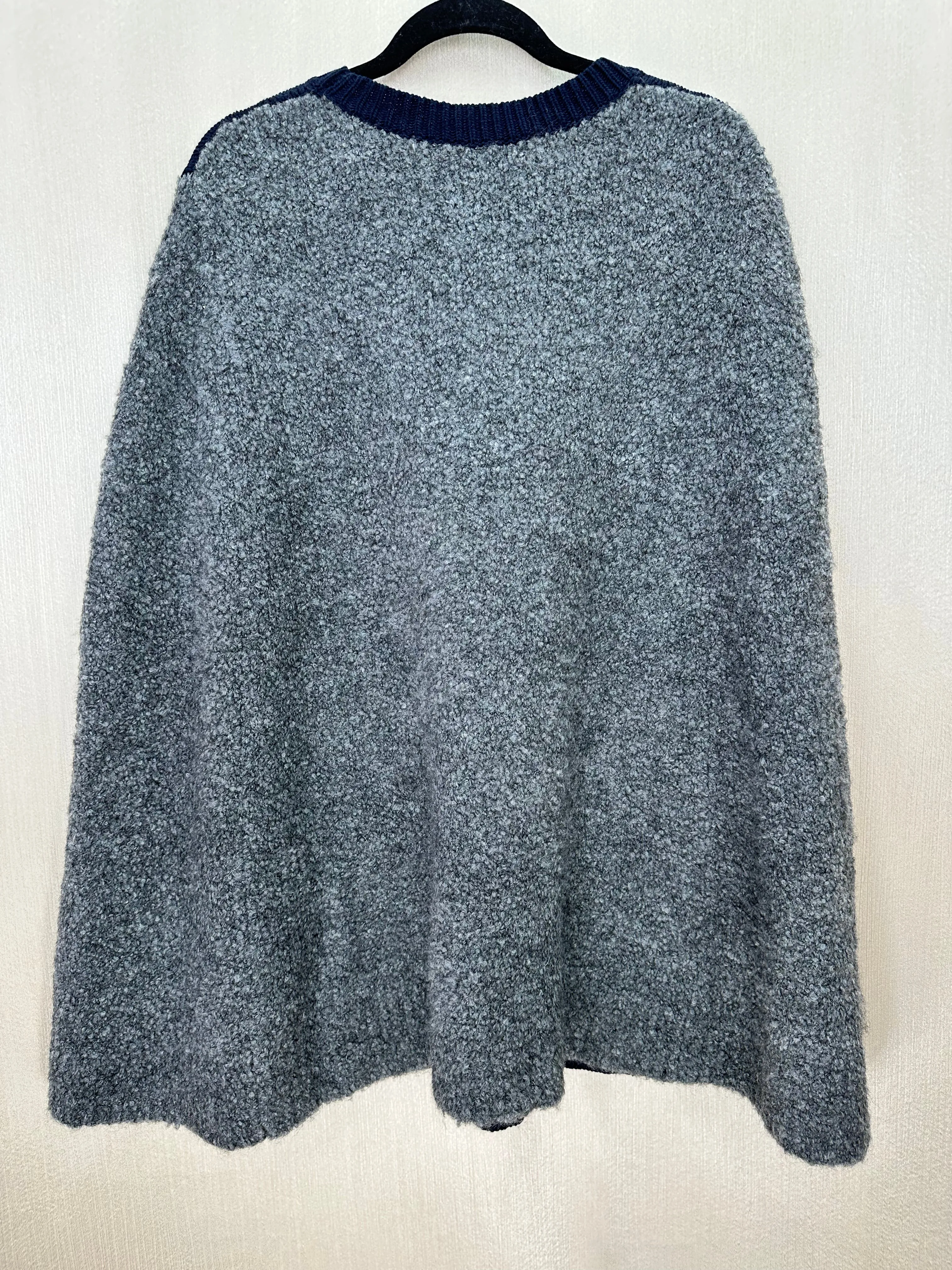 NWT - DKNY navy blue grey Wool Silk Cashmere Poncho Cape Sweater - M / L