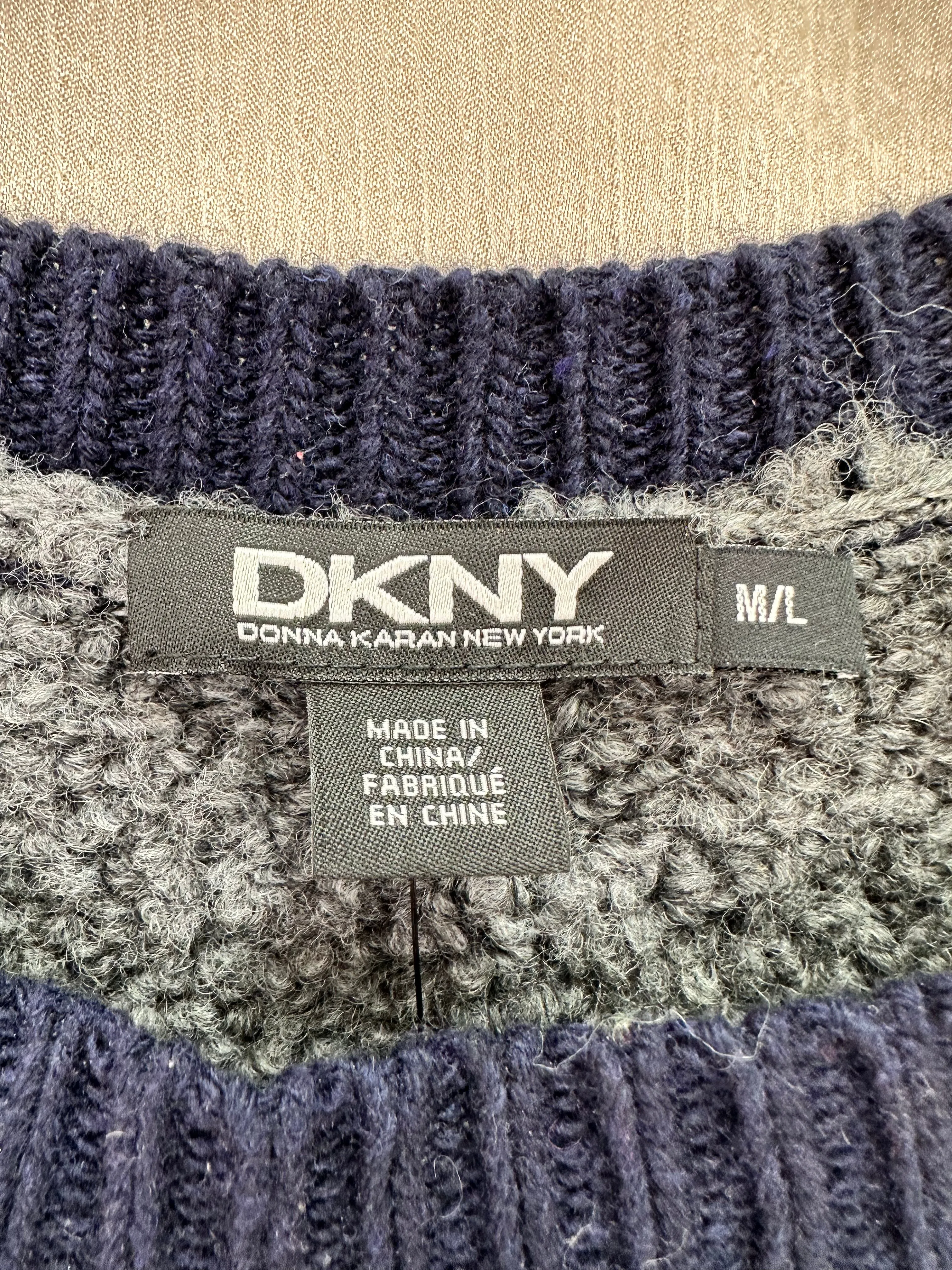 NWT - DKNY navy blue grey Wool Silk Cashmere Poncho Cape Sweater - M / L