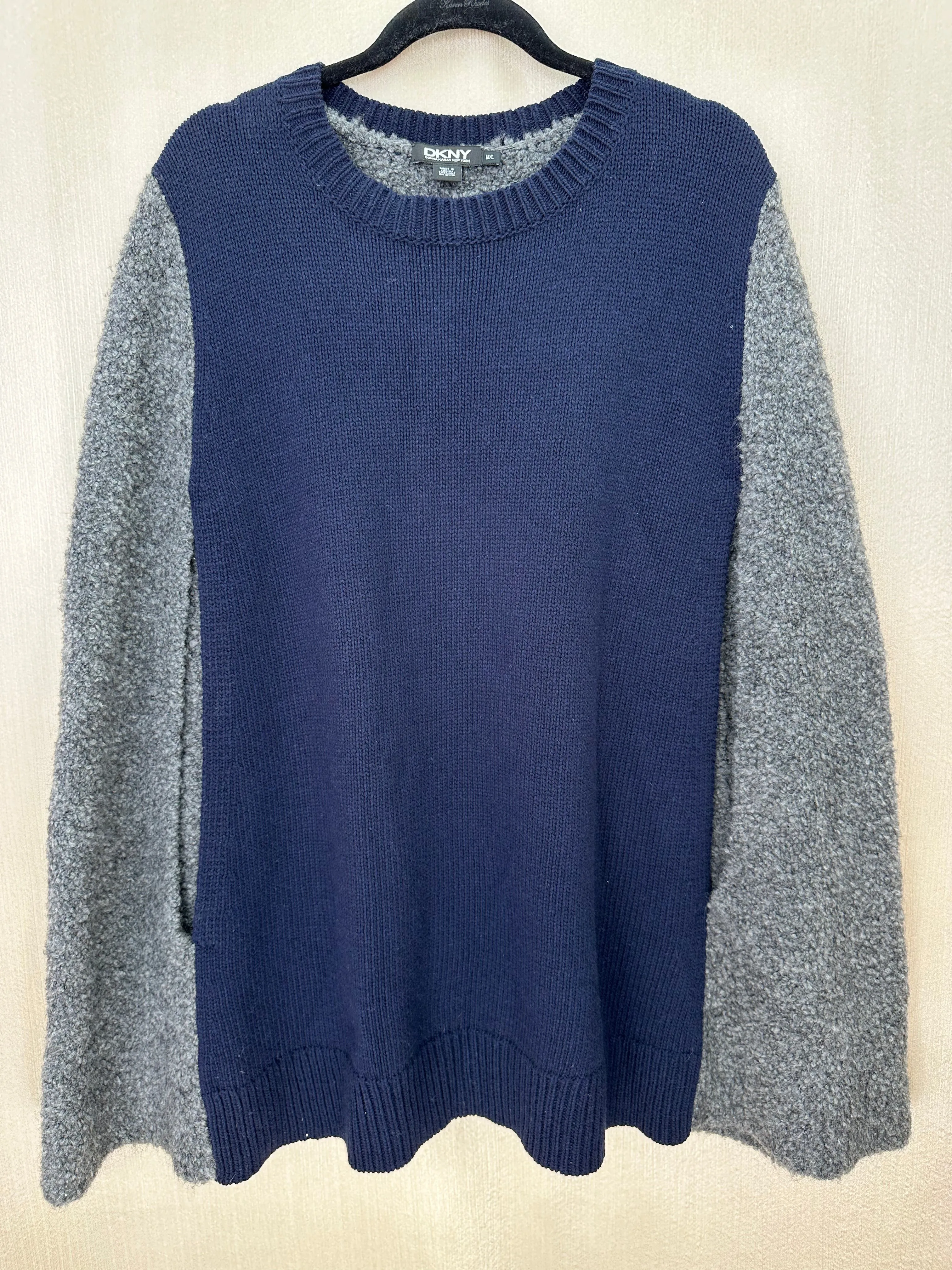 NWT - DKNY navy blue grey Wool Silk Cashmere Poncho Cape Sweater - M / L