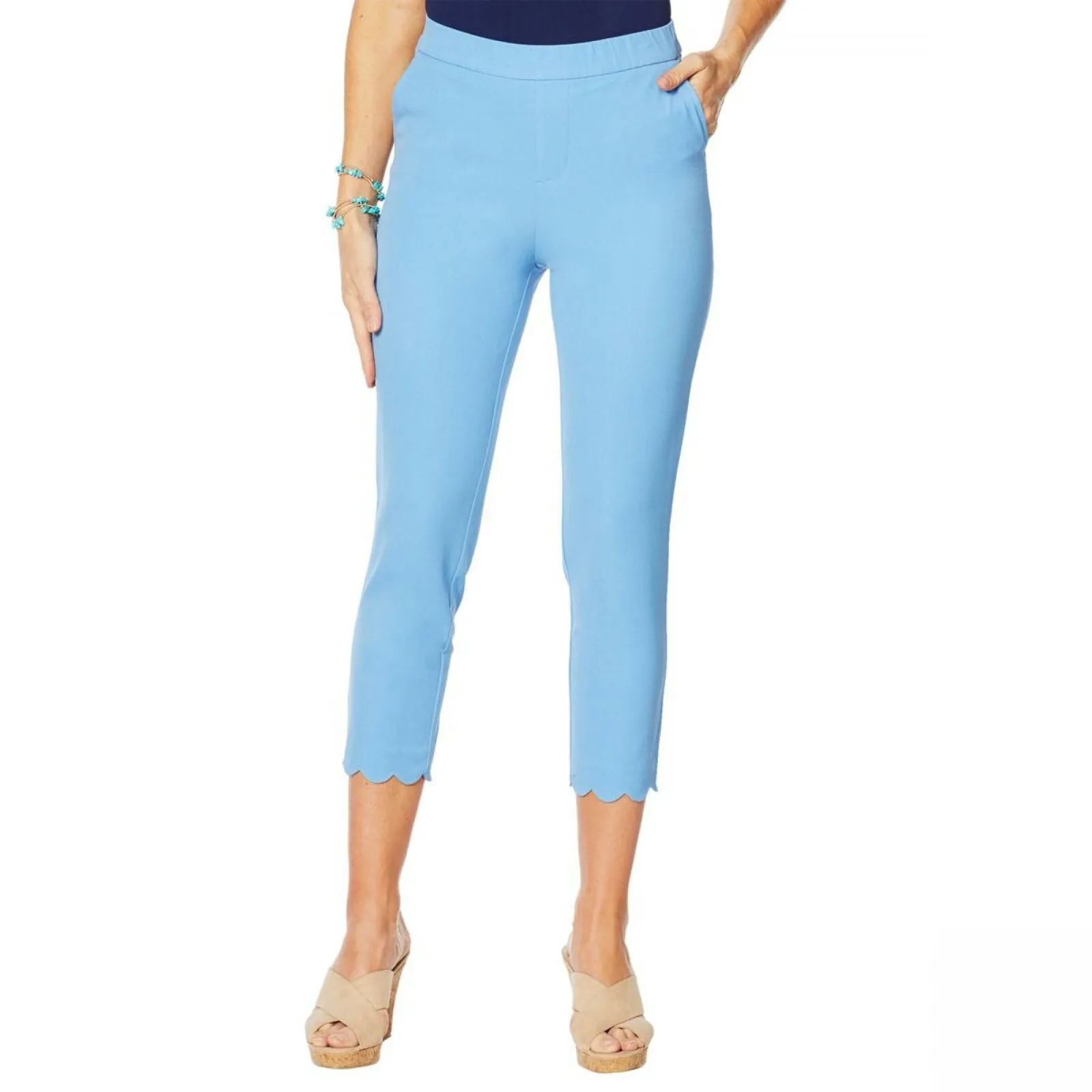 NWT Lemon Way Women's Flawless Twill Scallop Hem Crop Pants 10 14 16
