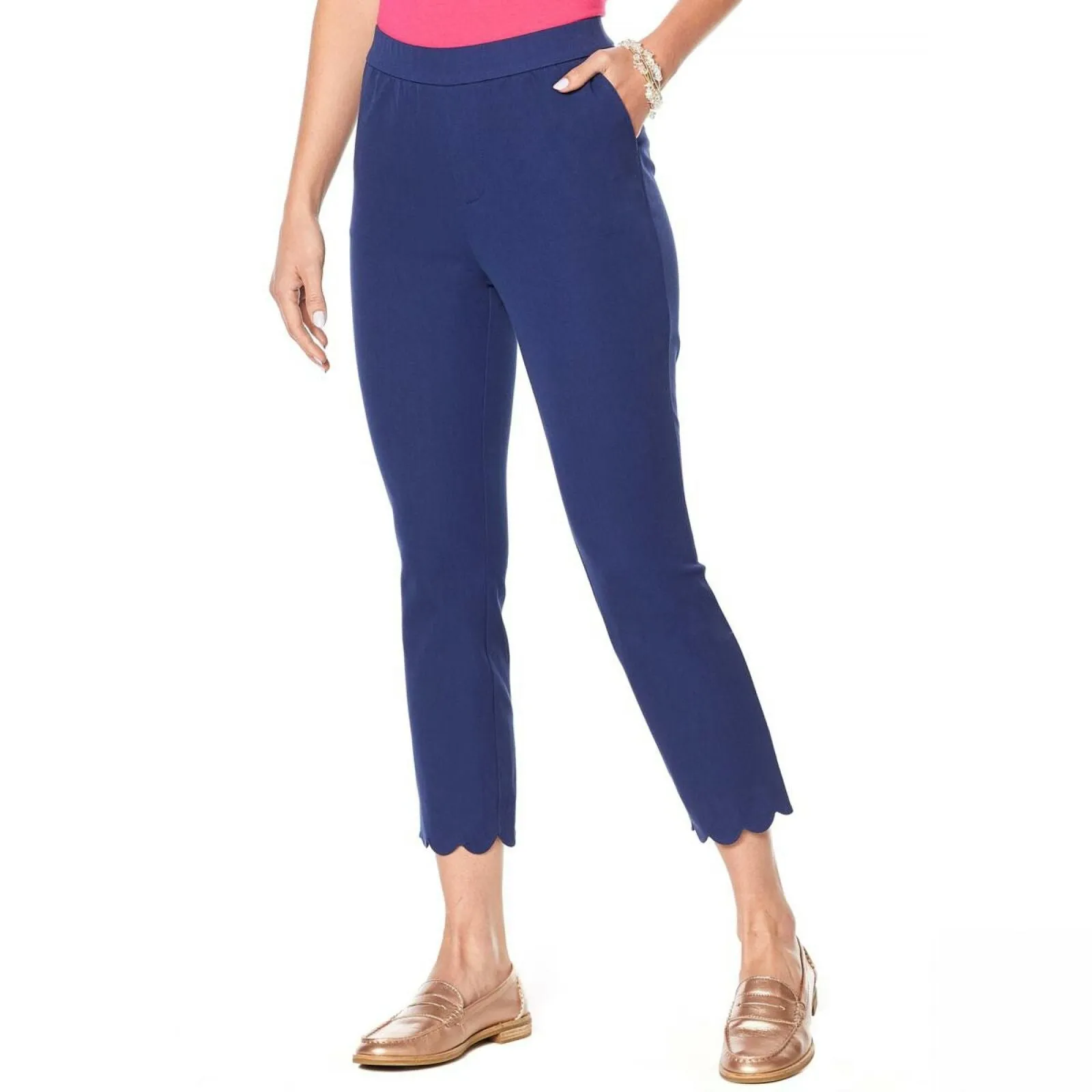 NWT Lemon Way Women's Flawless Twill Scallop Hem Crop Pants 10 14 16