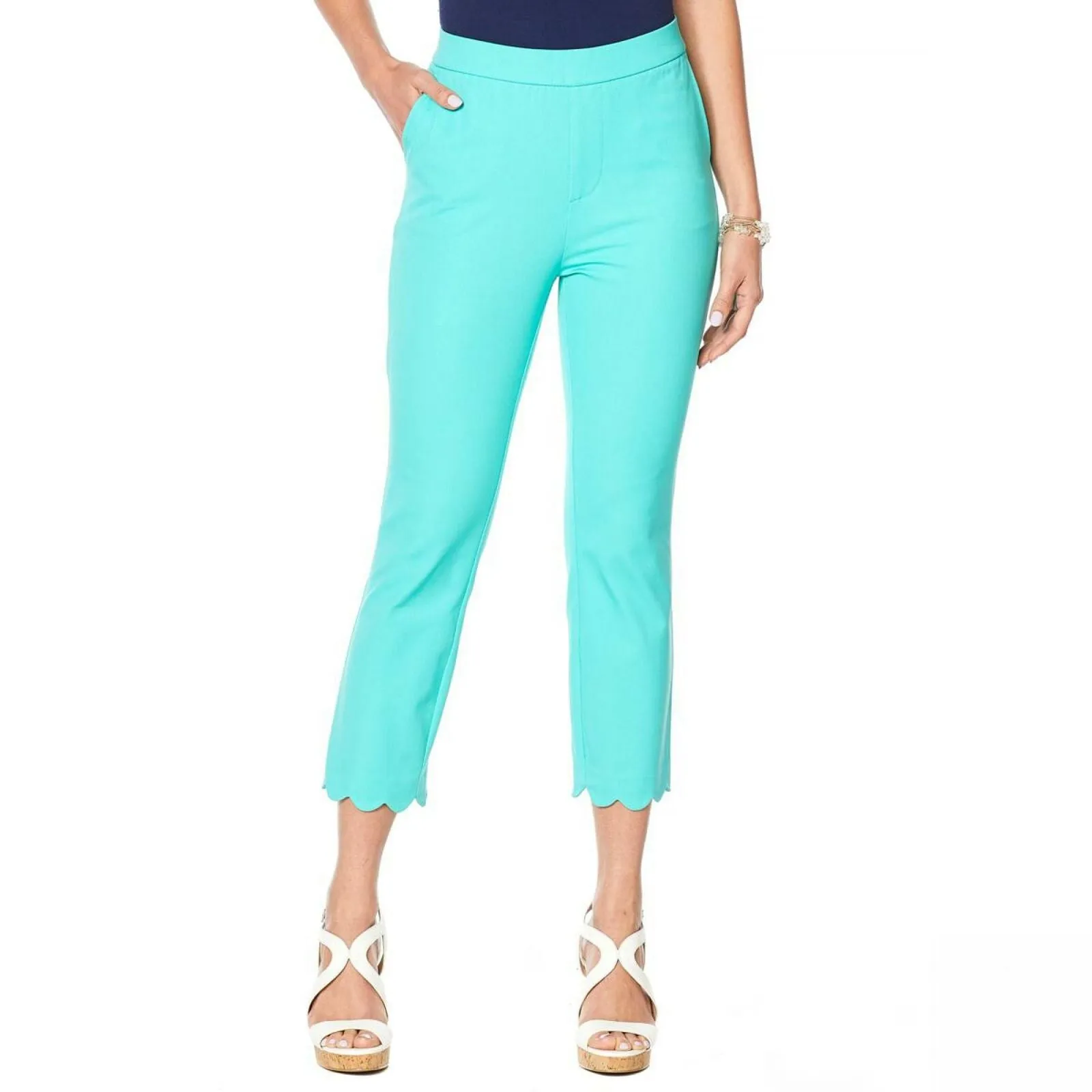 NWT Lemon Way Women's Flawless Twill Scallop Hem Crop Pants 10 14 16