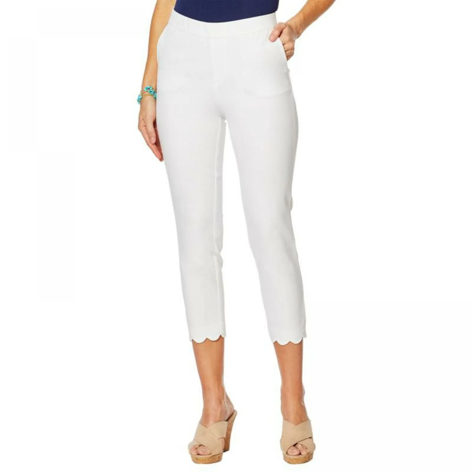 NWT Lemon Way Women's Flawless Twill Scallop Hem Crop Pants 10 14 16