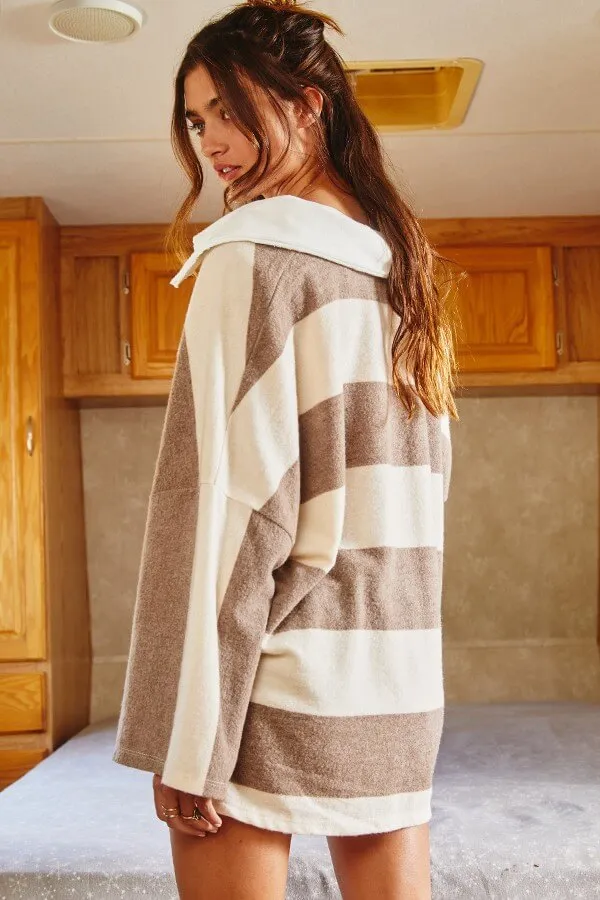 Oversized collard striped top