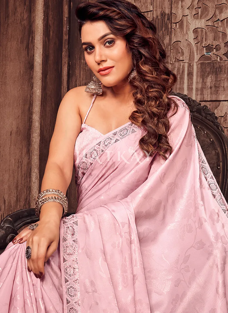 Pink Designer Printed Silk Saree