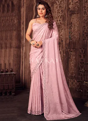 Pink Designer Printed Silk Saree