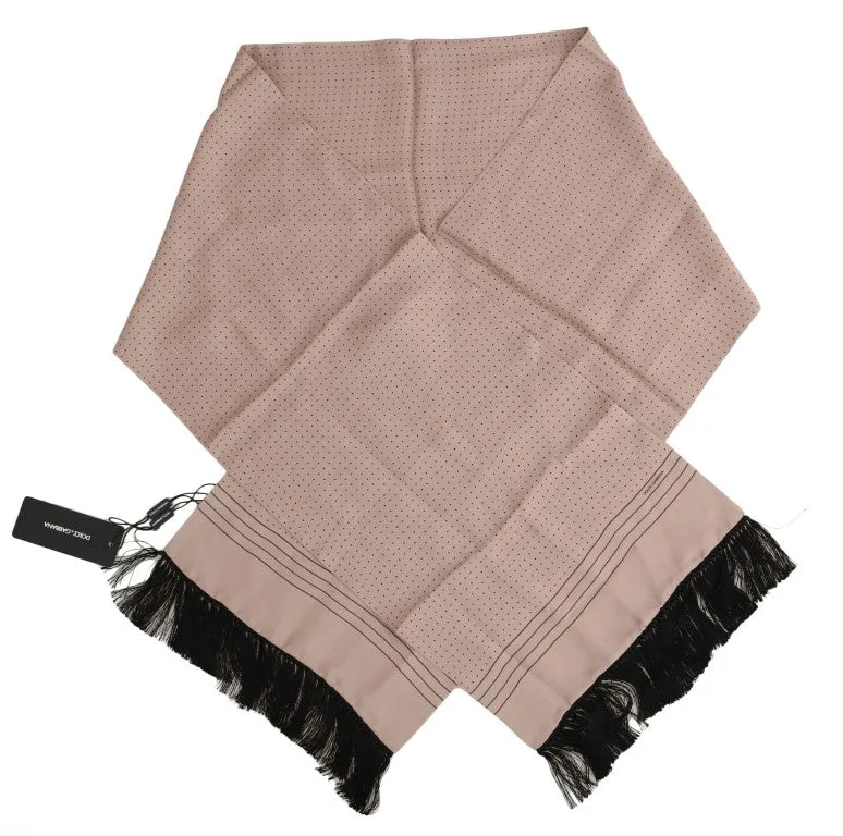 Pink Polka Dotted Silk Fringes Scarf