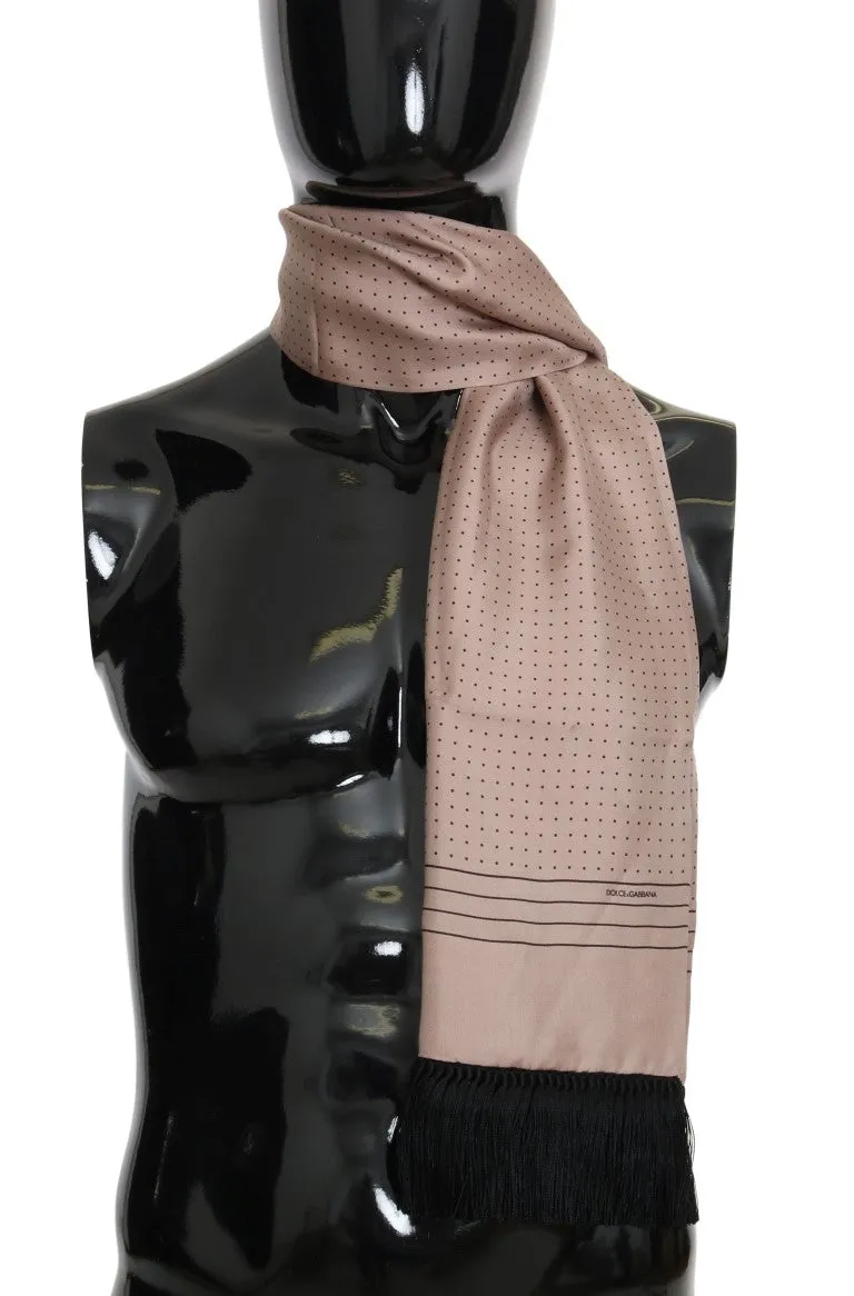 Pink Polka Dotted Silk Fringes Scarf