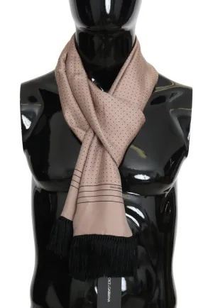 Pink Polka Dotted Silk Fringes Scarf