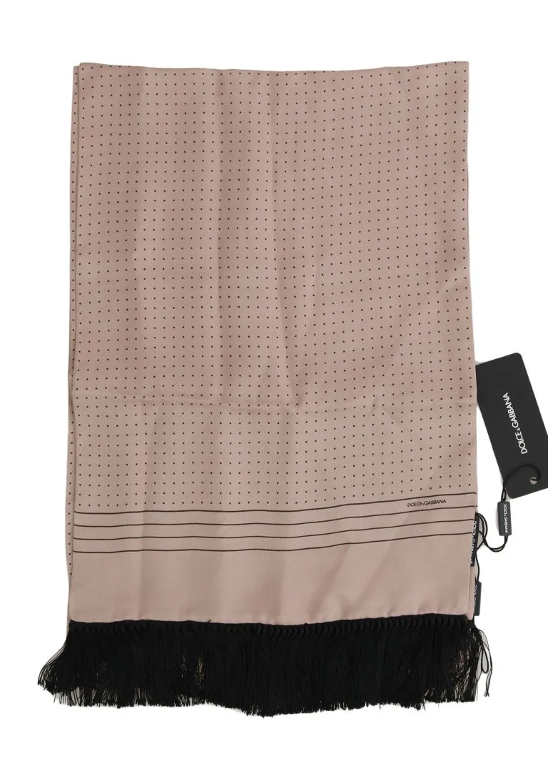 Pink Polka Dotted Silk Fringes Scarf