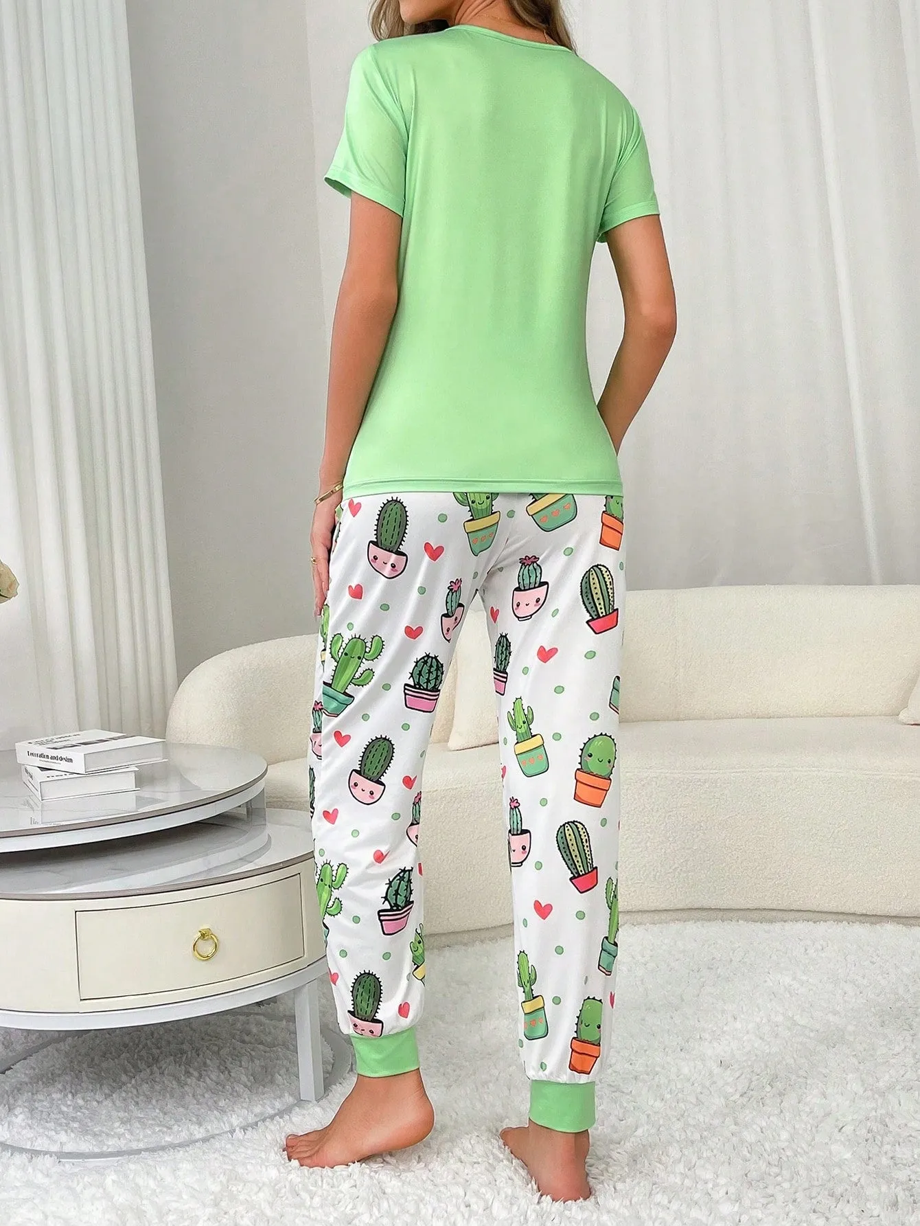 PJS15 Women's Milk Silk Pajama Set, 140g, Digital Printed