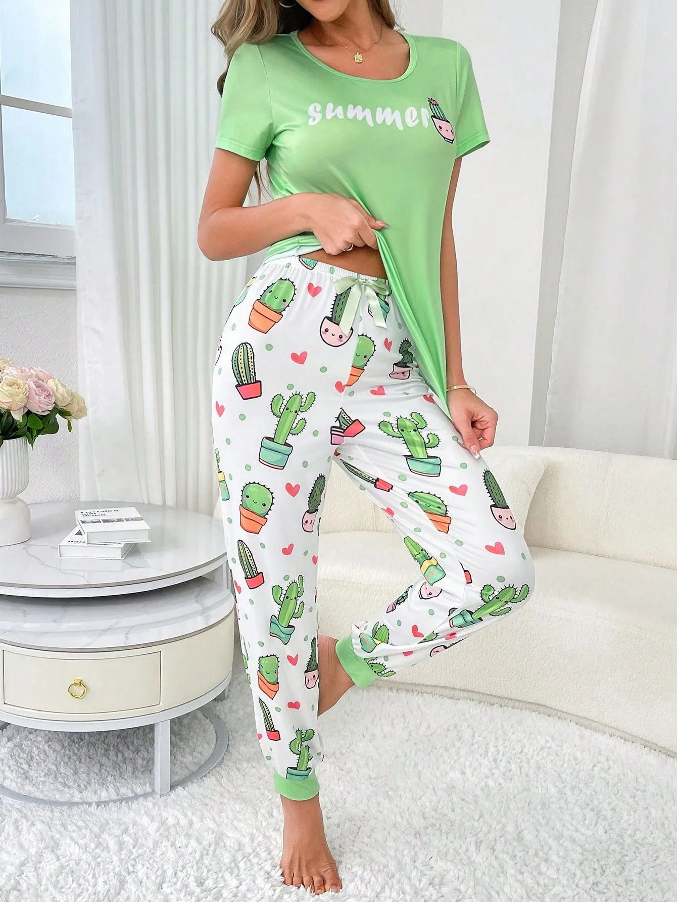 PJS15 Women's Milk Silk Pajama Set, 140g, Digital Printed