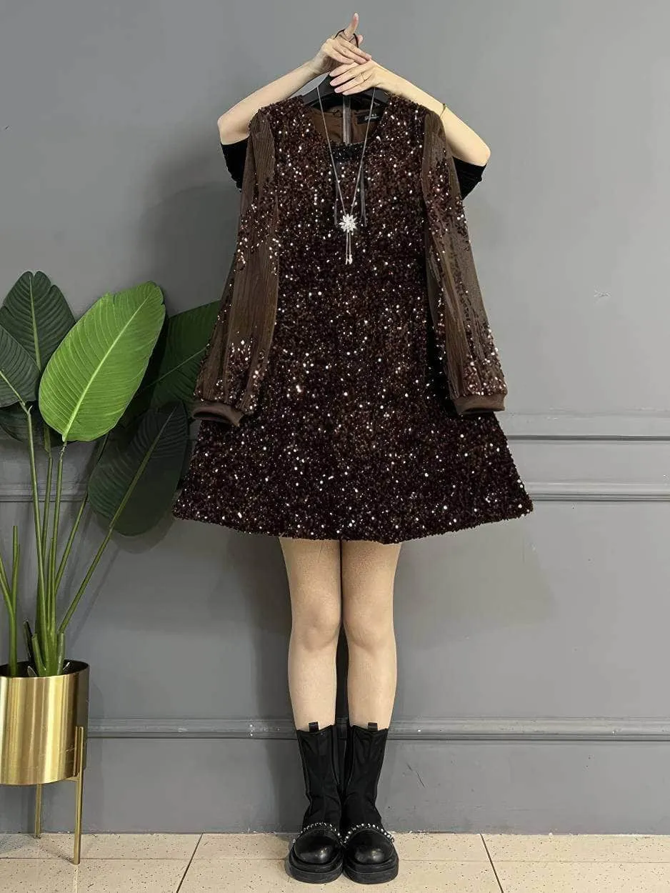 Plus Size Two-Toned Sequin Flared Dress