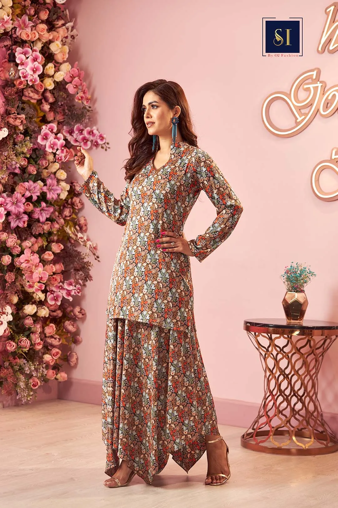 Printed Co-ord set with Asymmetrical skirt
