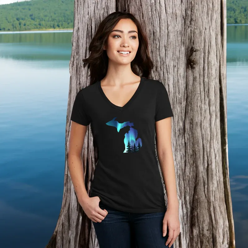 "Michigan Northern Lights" Women's V-Neck