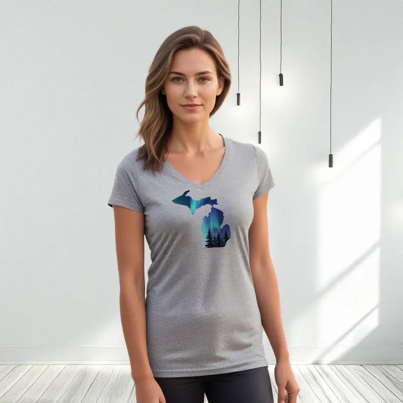 "Michigan Northern Lights" Women's V-Neck