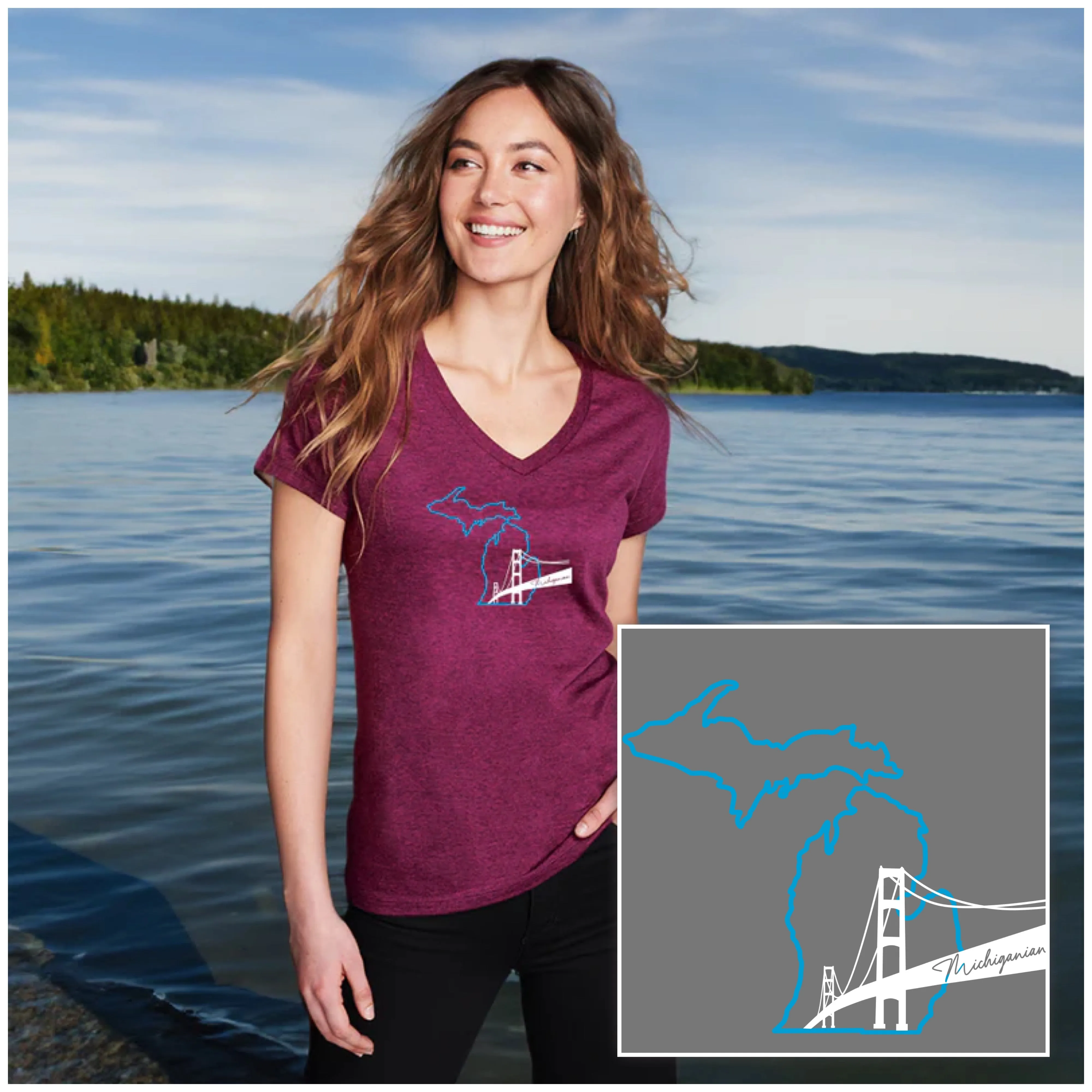 "NEW Michiganian Bridge" Women's V-Neck