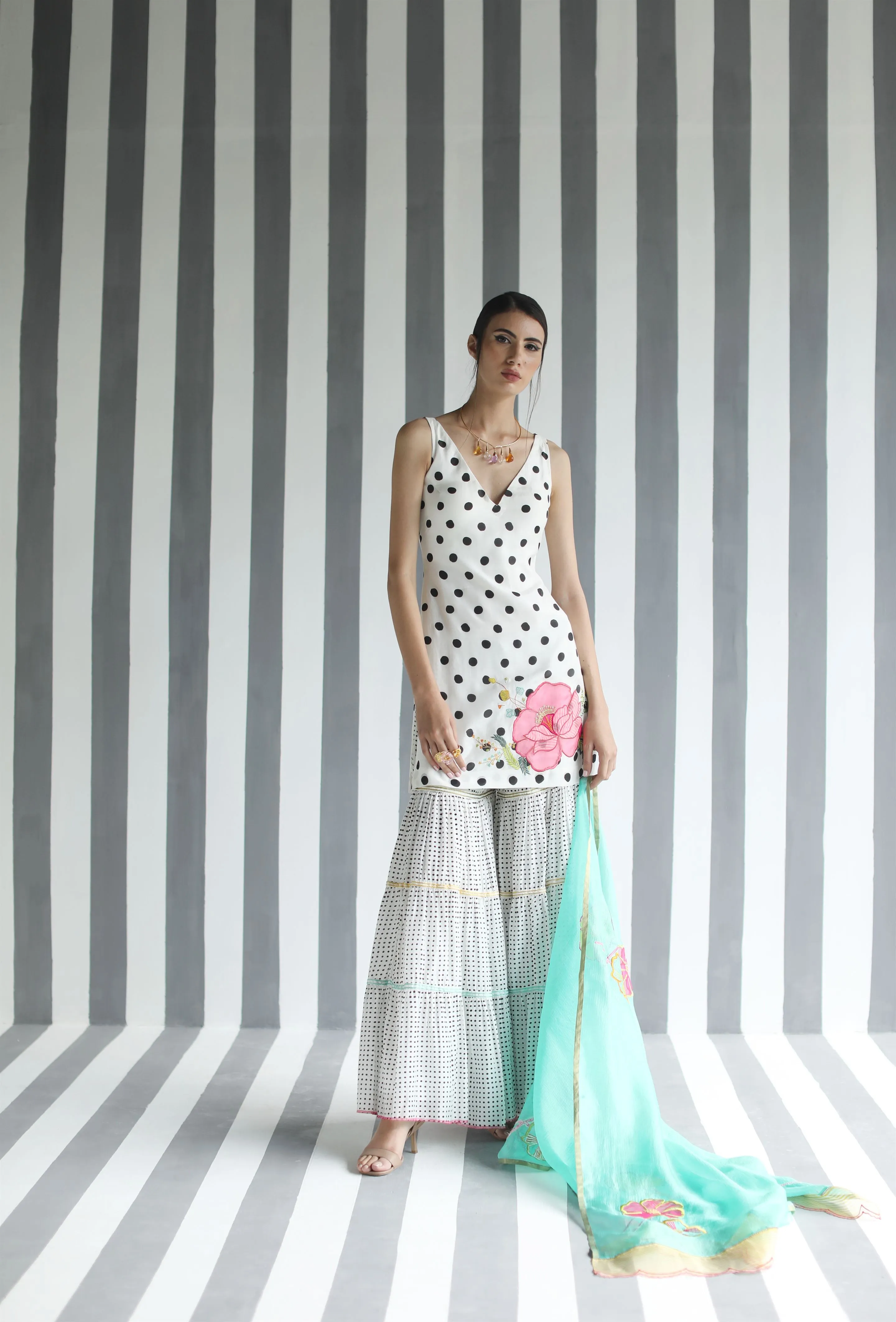 Raji Ramniq I Love To Dot I Cotton Silk Ensemble I Turqoise I 102