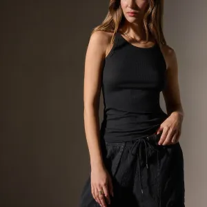 Ribbed High Neck Cami - Black