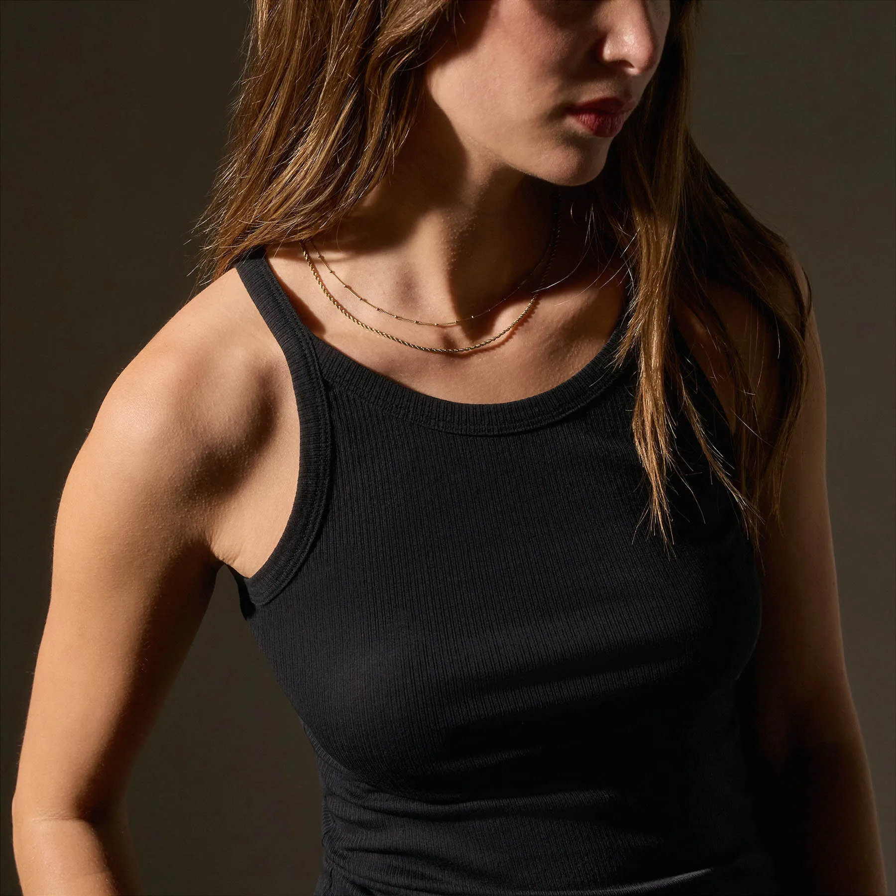 Ribbed High Neck Cami - Black